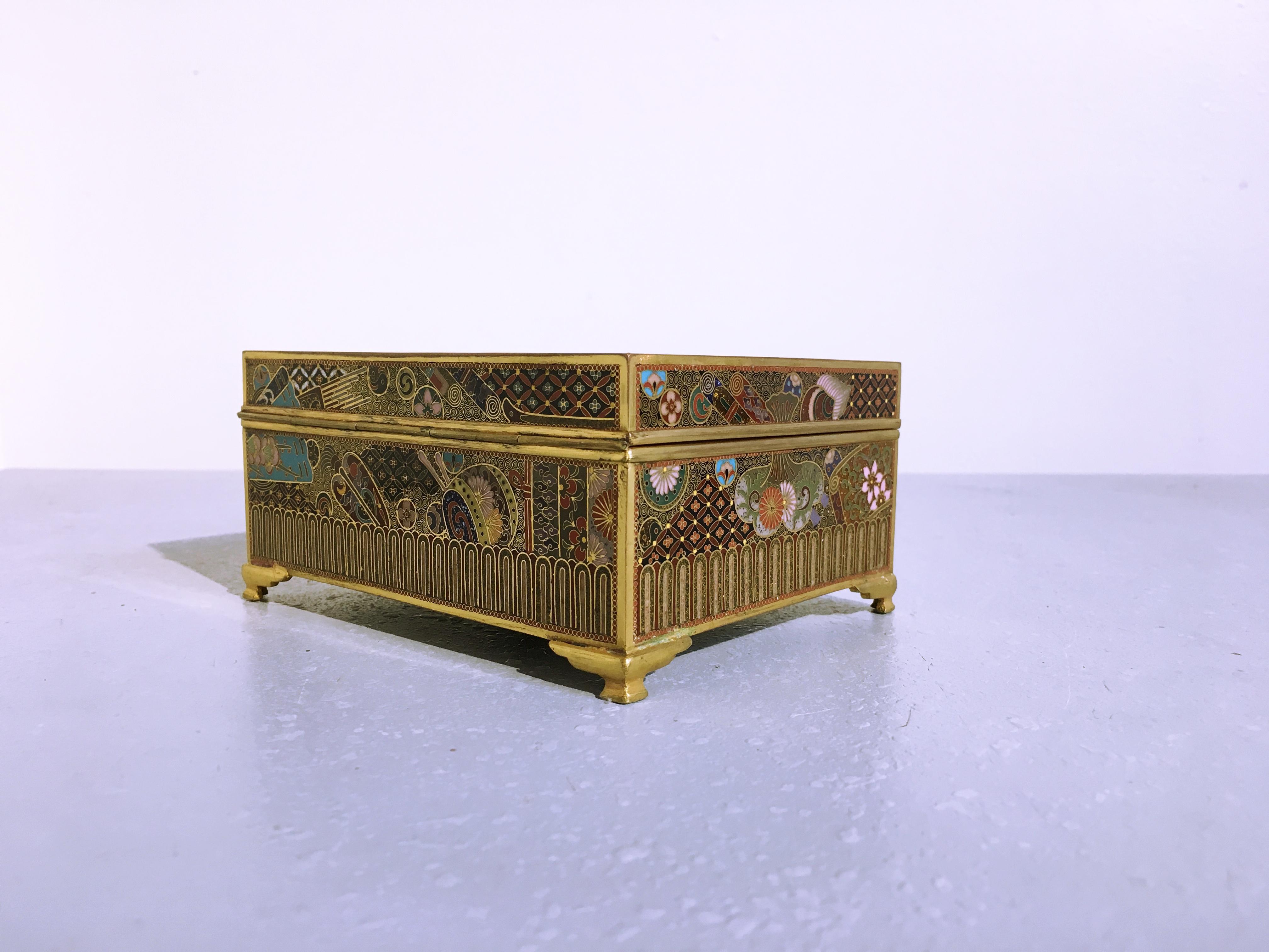 19th Century Japanese Meiji Period Goldstone Cloisonné Dragon Box by Ota Jinnoei