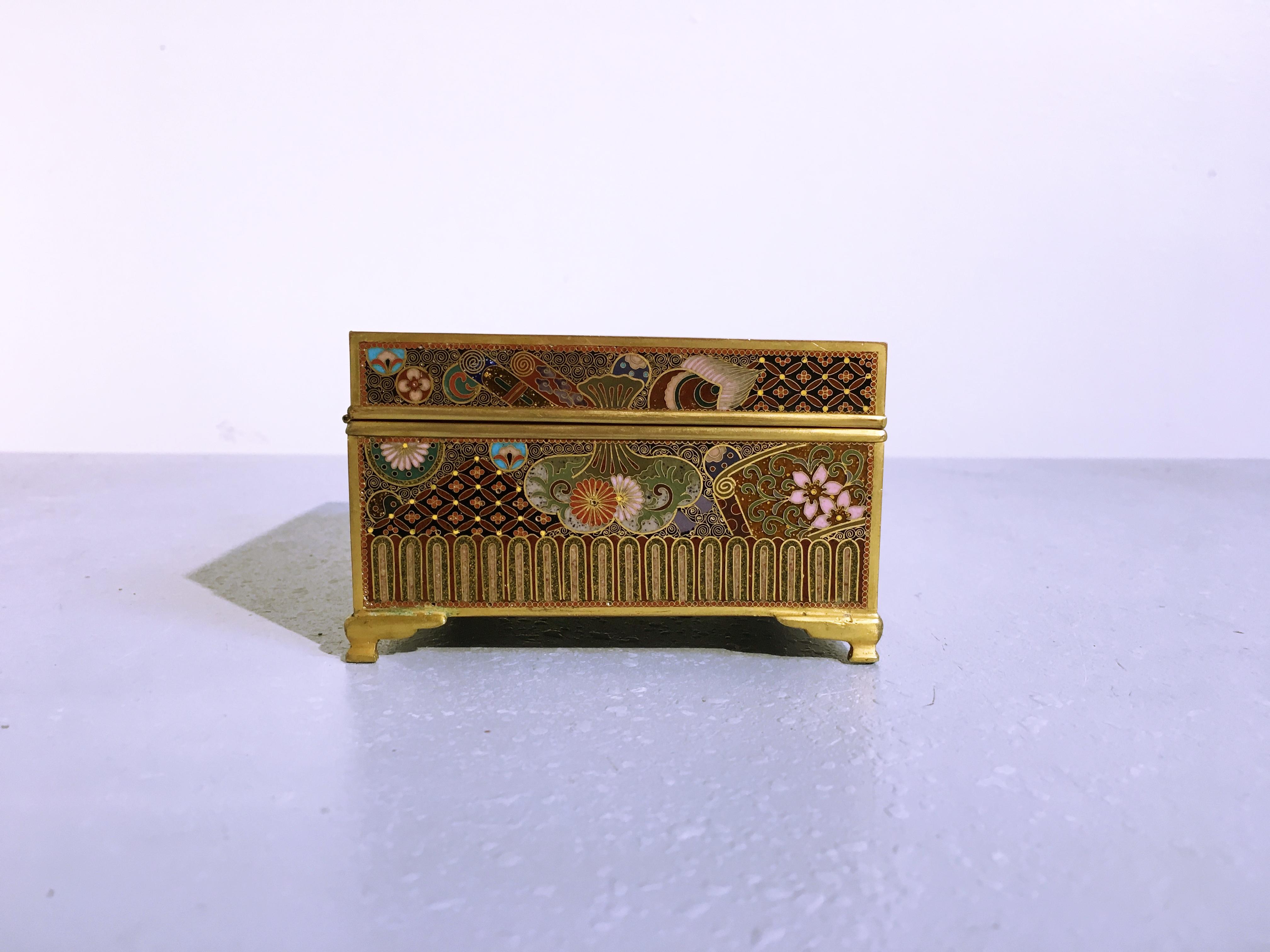 Brass Japanese Meiji Period Goldstone Cloisonné Dragon Box by Ota Jinnoei