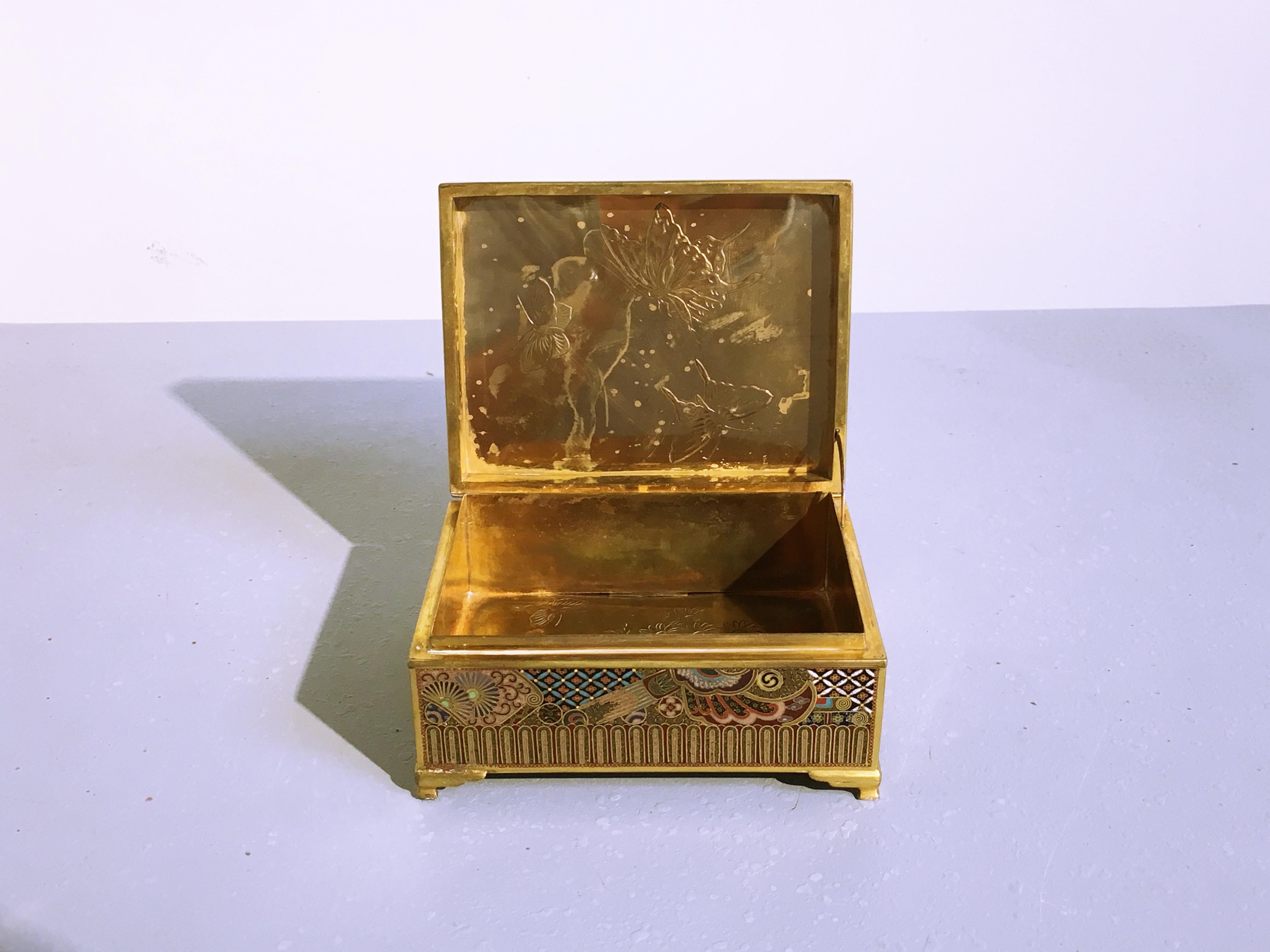 Japanese Meiji Period Goldstone Cloisonné Dragon Box by Ota Jinnoei 1