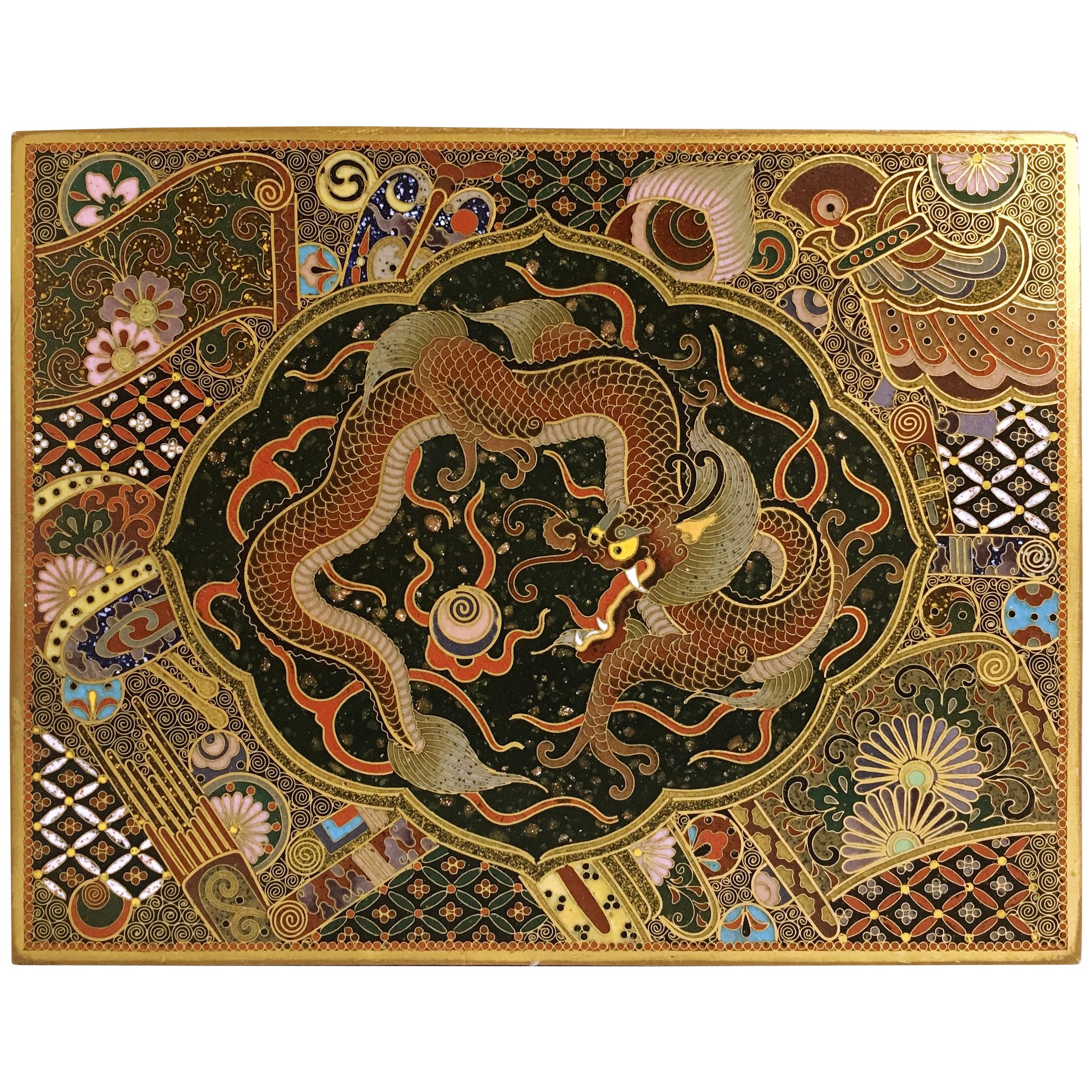 Japanese Meiji Period Goldstone Cloisonné Dragon Box by Ota Jinnoei