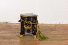 Japanese Meiji Period Hokai Lidded Box with Brass Accents and Original Rope