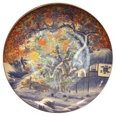 Antique Japanese Meiji Period Imari Blue Red Porcelain Charger, Circa 1880