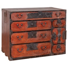 Japanese Meiji Period Keyaki Wood Elm Tansu Chest in the Sendai Dansu Style