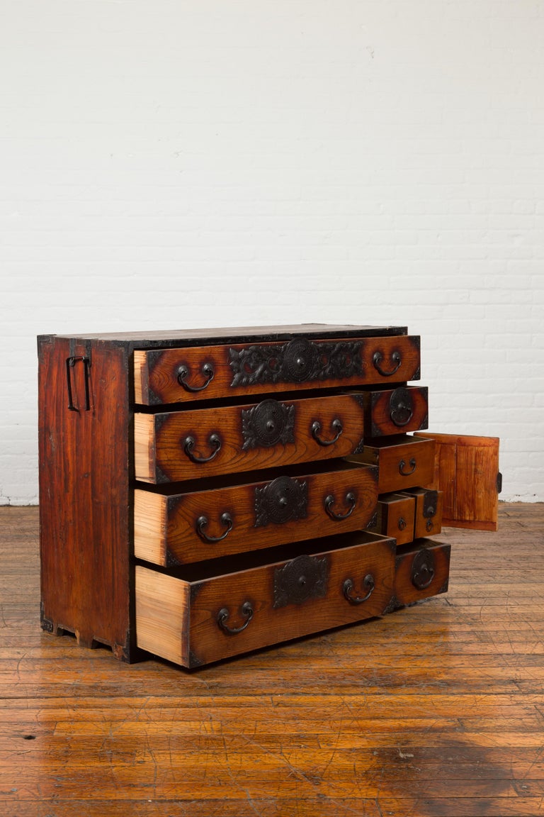 Japanese Meiji Period Keyaki Wood Tansu Clothing Chest in the Sendai