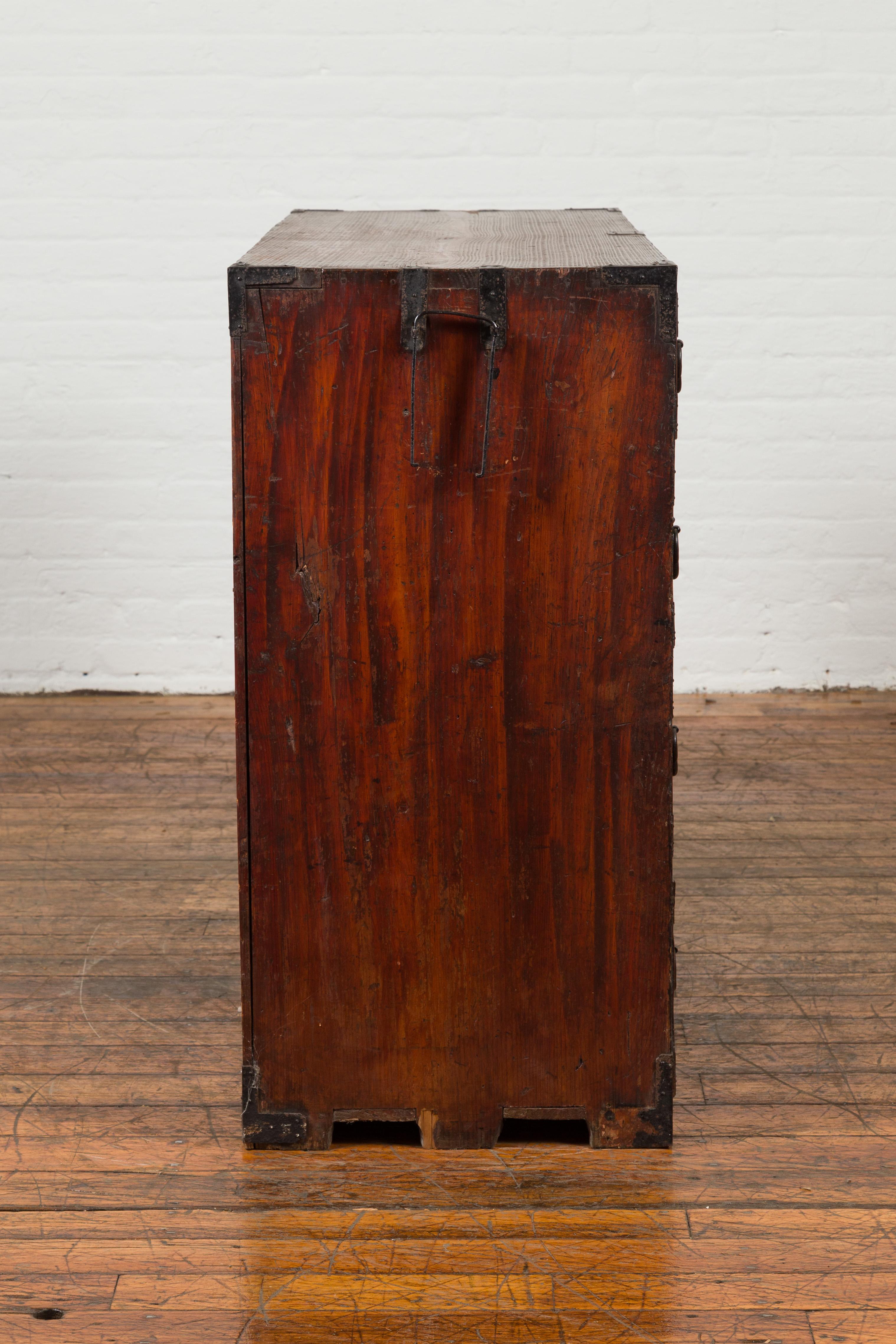 Japanese Meiji Period Keyaki Wood Tansu Clothing Chest in the Sendai Style For Sale 7