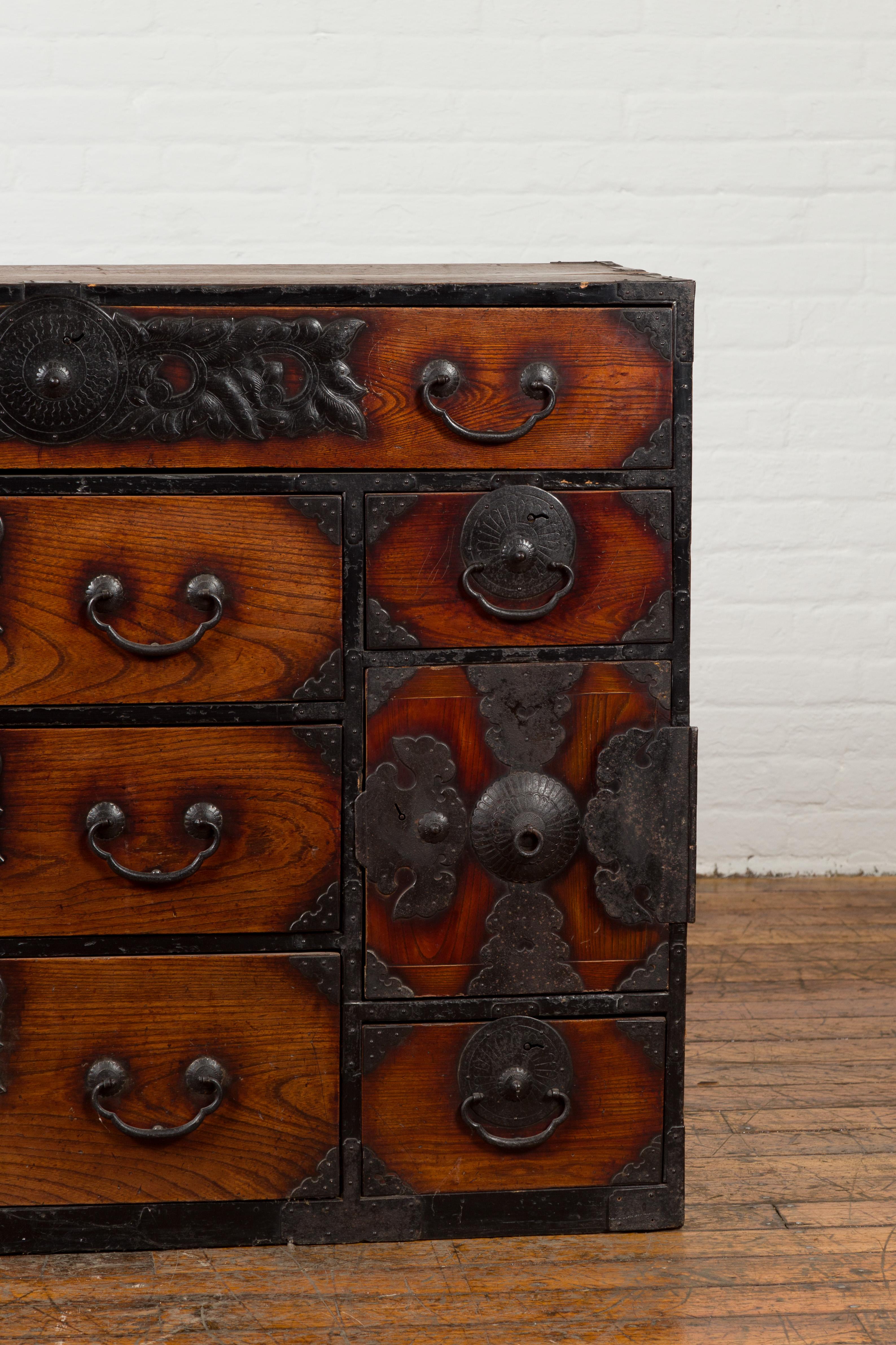 Japanese Meiji Period Keyaki Wood Tansu Clothing Chest in the Sendai Style For Sale 1