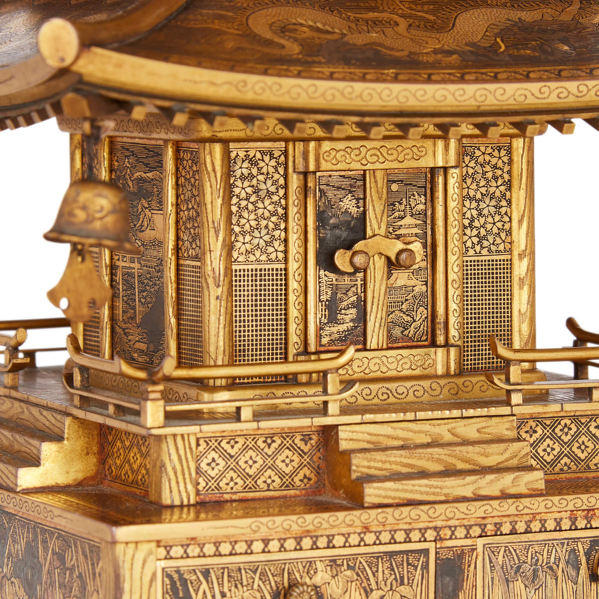 19th Century Japanese Meiji Period Komai Inlaid-Iron Pagoda Model For Sale