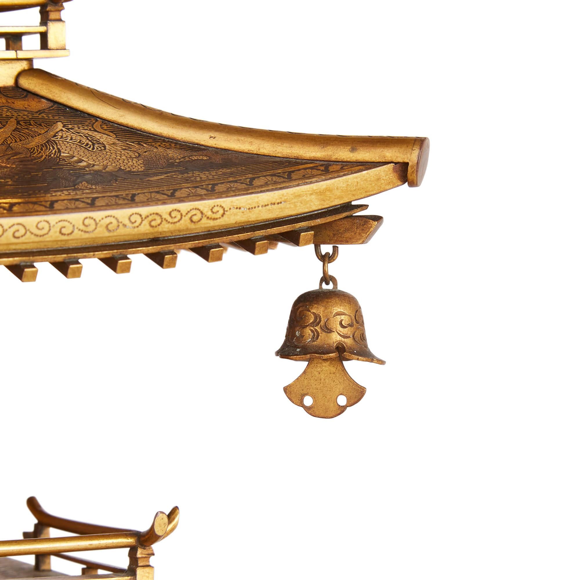 Japanese Meiji Period Komai Inlaid-Iron Pagoda Model For Sale 1