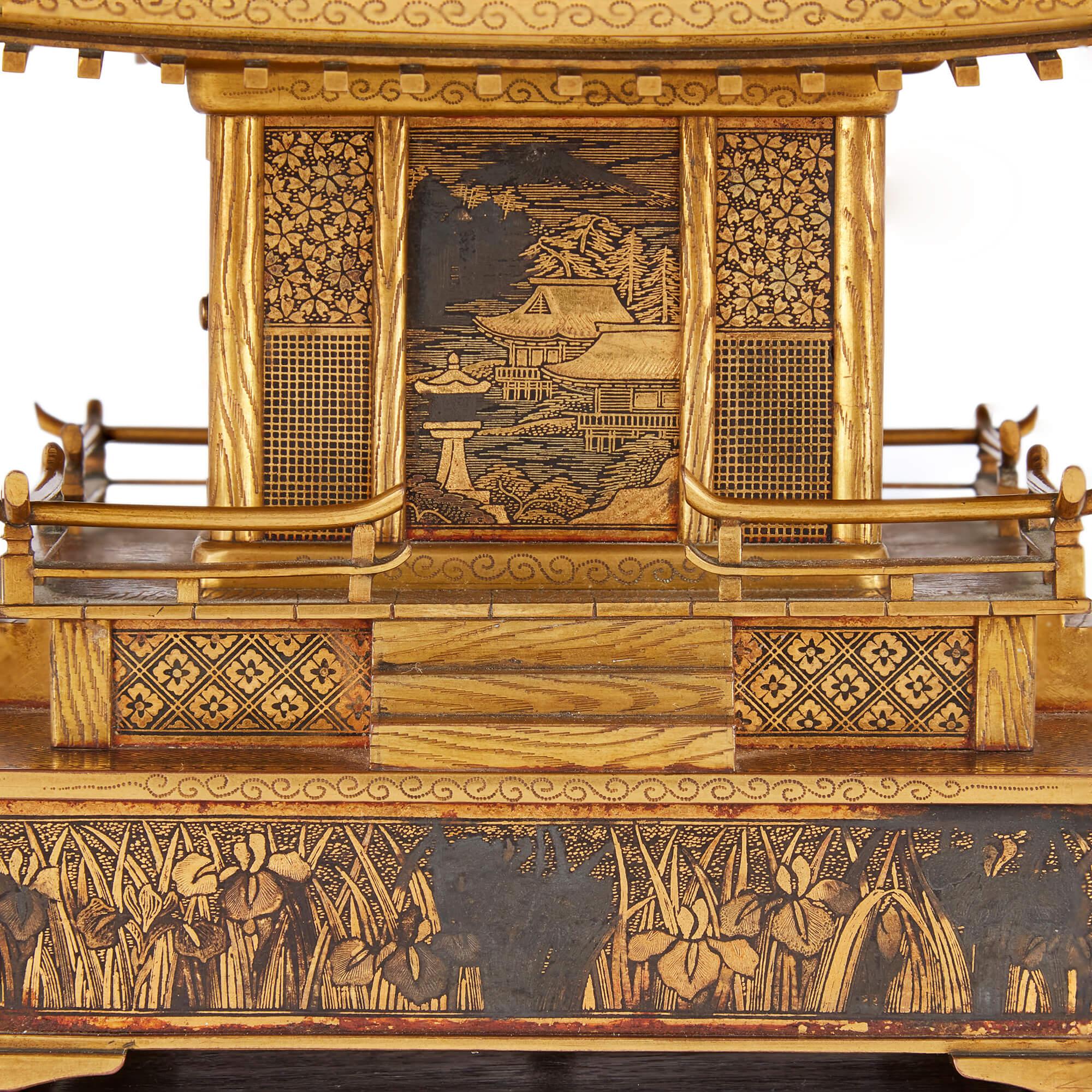 Japanese Meiji Period Komai Inlaid-Iron Pagoda Model For Sale 2