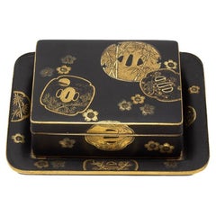 Caja y plato japoneses de estilo Komai del periodo Meiji Fujii Yoshitoyo