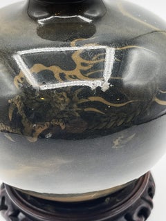 Japanese Meiji Period Koransha Olive Green & Gold Glaze Porcelain Vase, Ca. 1880