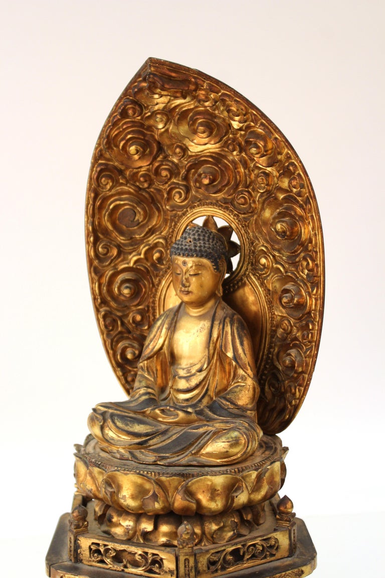 Japanese Meiji Period Lacquered Wood Buddha with Mandorla at 1stDibs