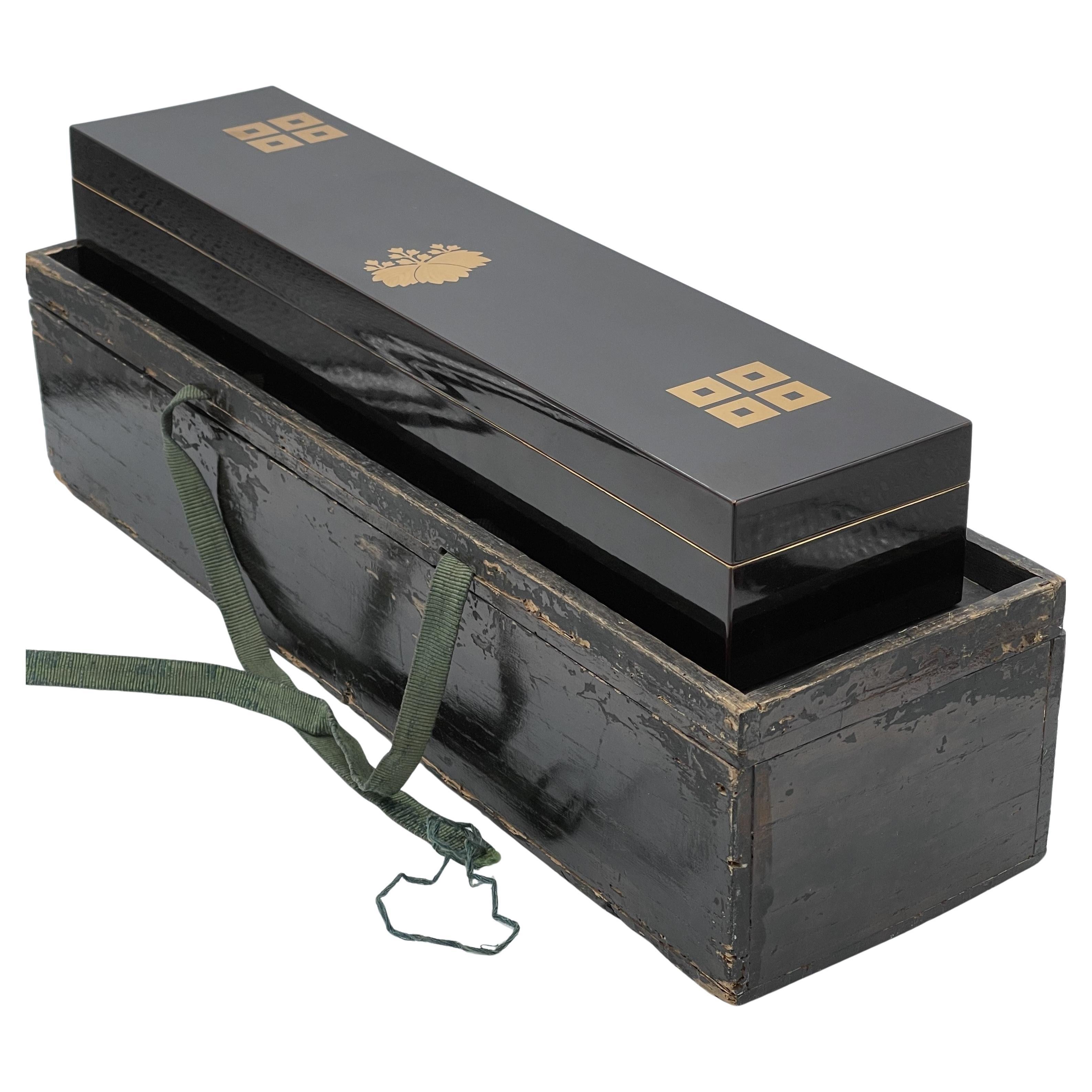 Japanese Meiji Period Lacquered Wooden Box w/ Original Outer Case, Ca. 1880