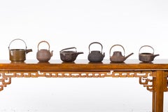 Japanese Meiji Period Late 19th Century Bronze Teapots with Weathered Patina