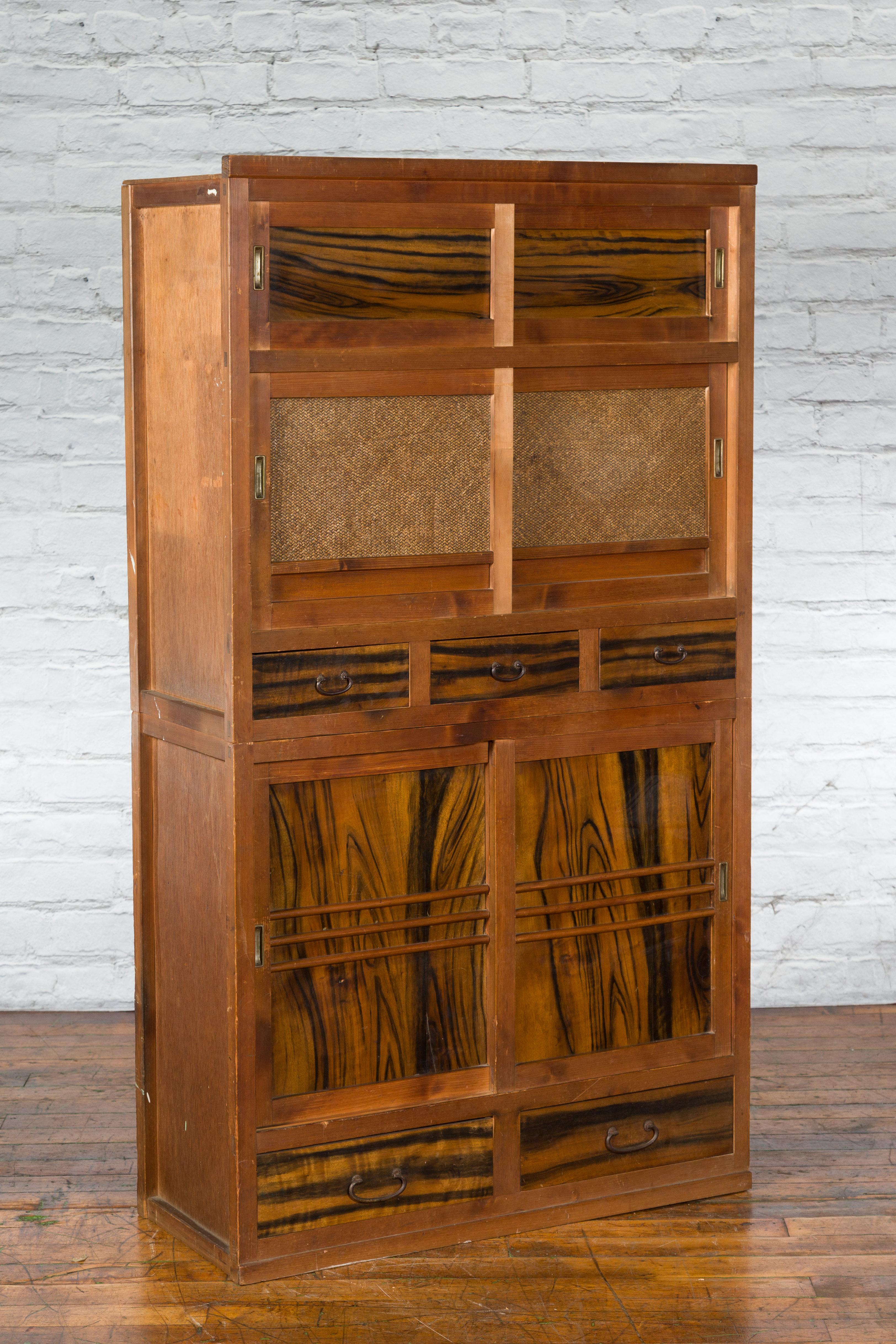 Japanese Meiji Period Late 19th Century Cabinet with Sliding Doors and Drawers In Good Condition In Yonkers, NY