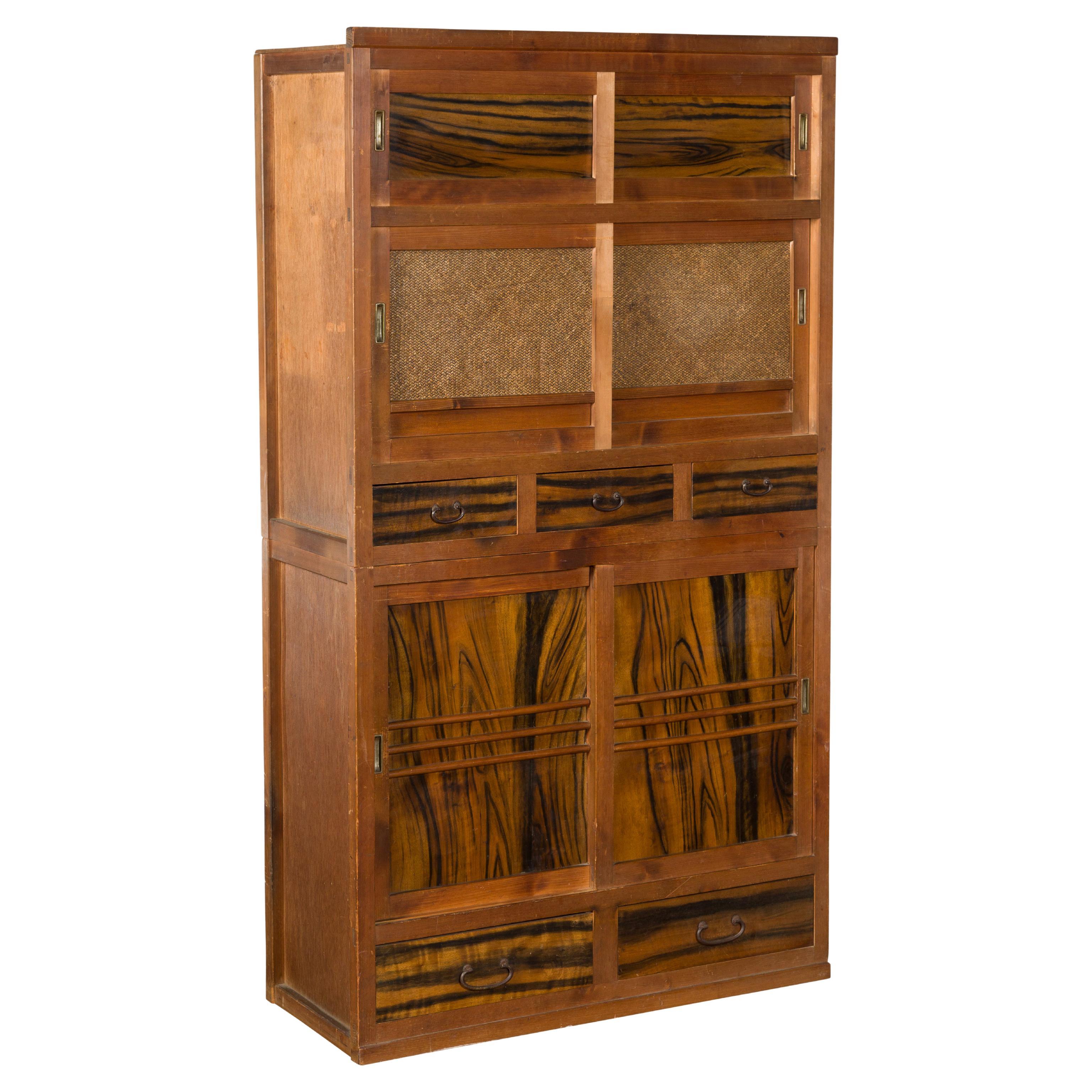 Japanese Meiji Period Late 19th Century Cabinet with Sliding Doors and Drawers