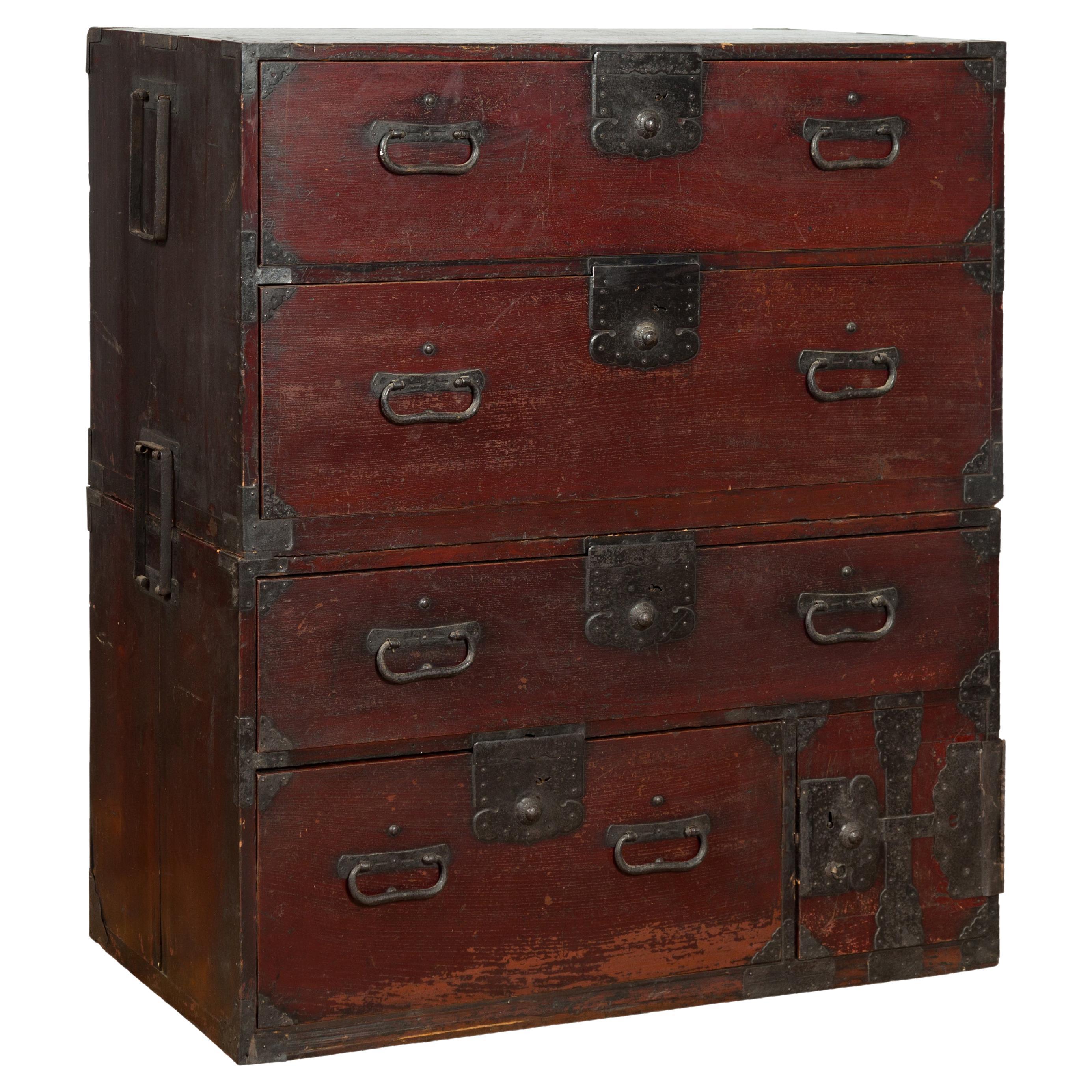 Japanese Meiji Period Late 19th Century Isho-Dansu Chest with Iron Hardware For Sale