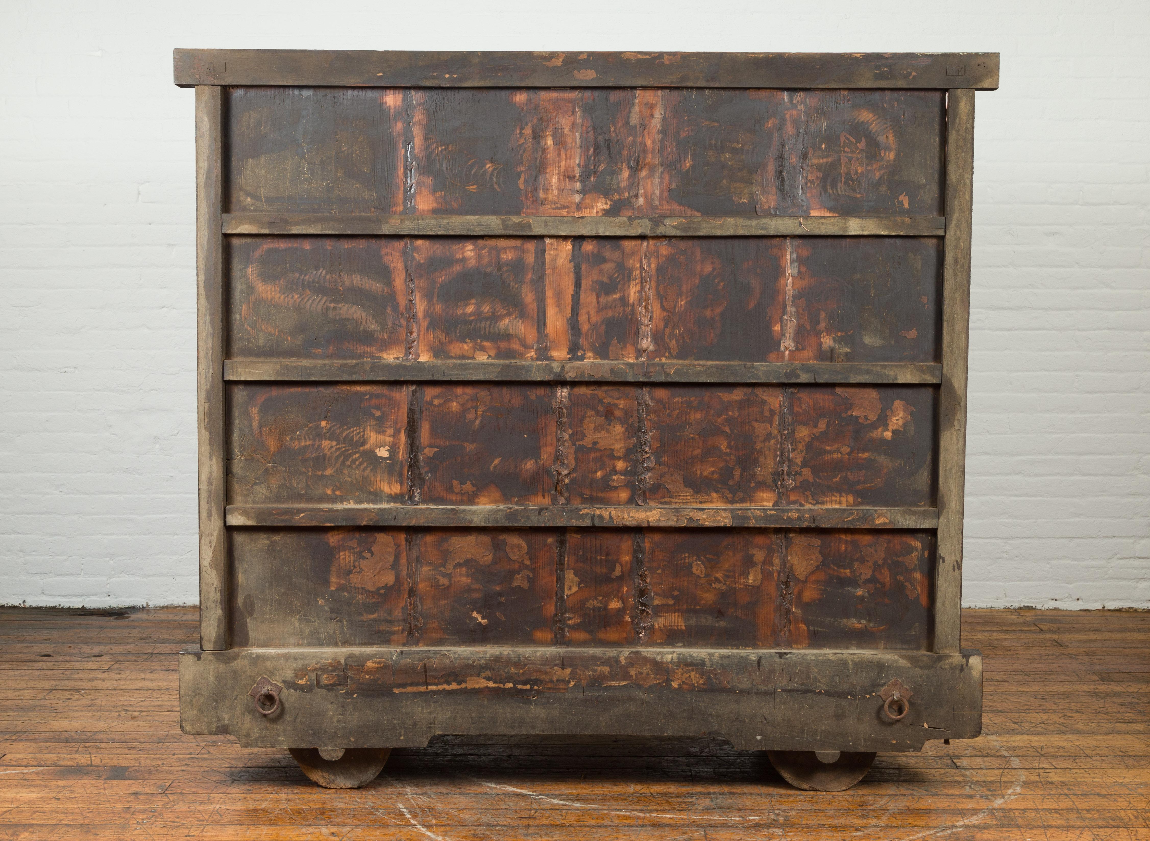 Japanese Meiji Period Late 19th Century Merchant's Chest Mounted on Wheels For Sale 6