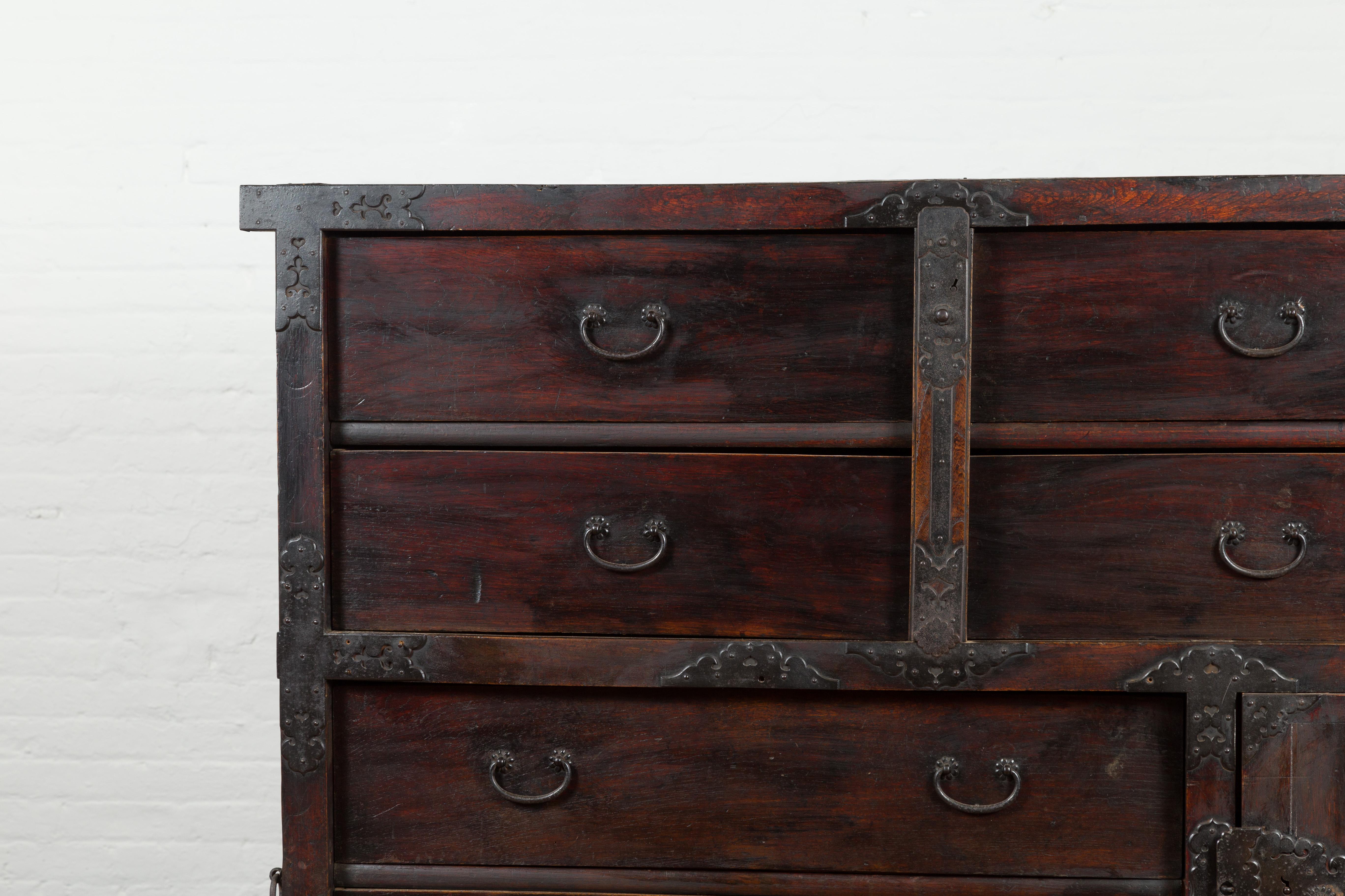 Iron Japanese Meiji Period Late 19th Century Merchant's Chest with Safe on Wheels