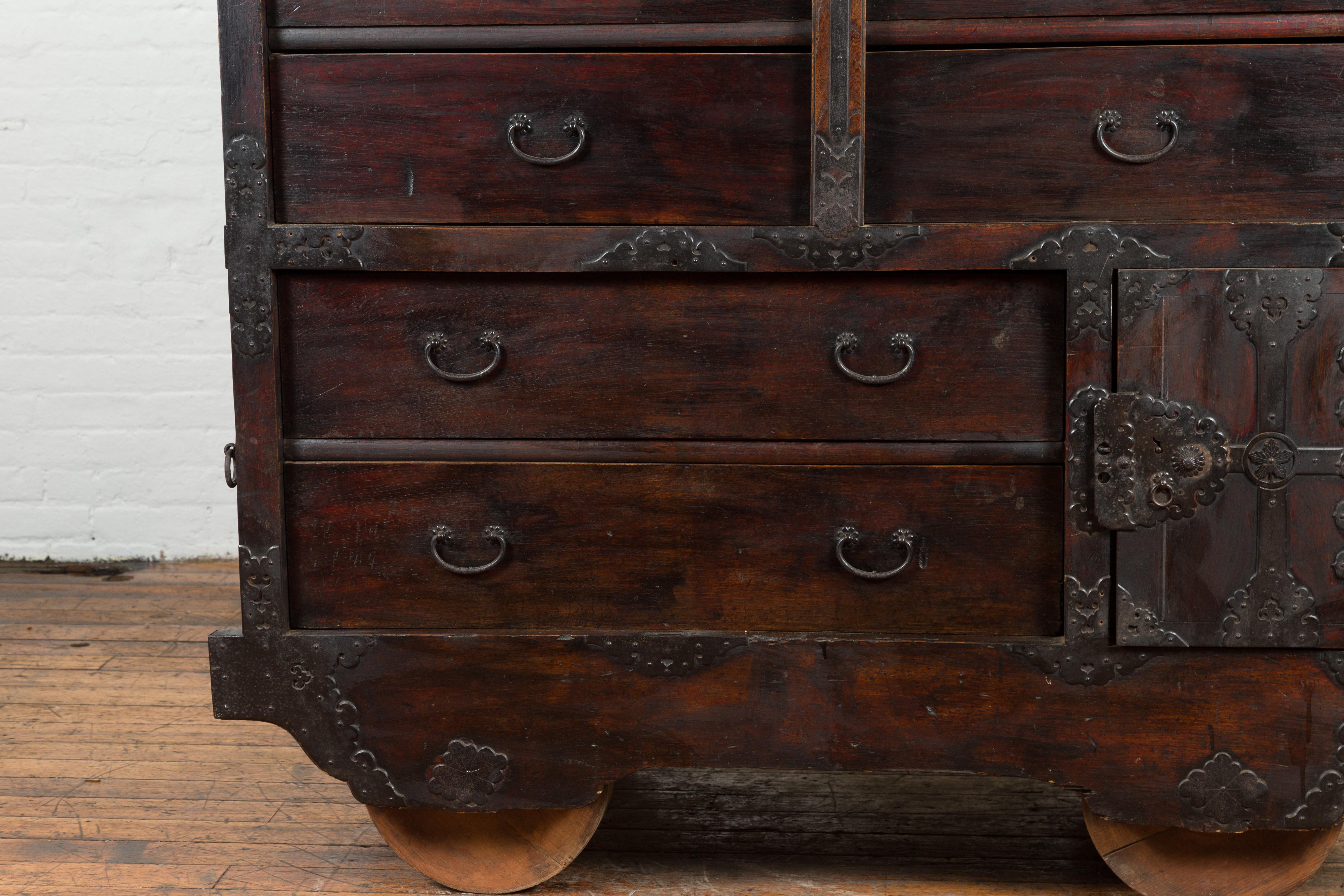Japanese Meiji Period Late 19th Century Merchant's Chest with Safe on Wheels 3