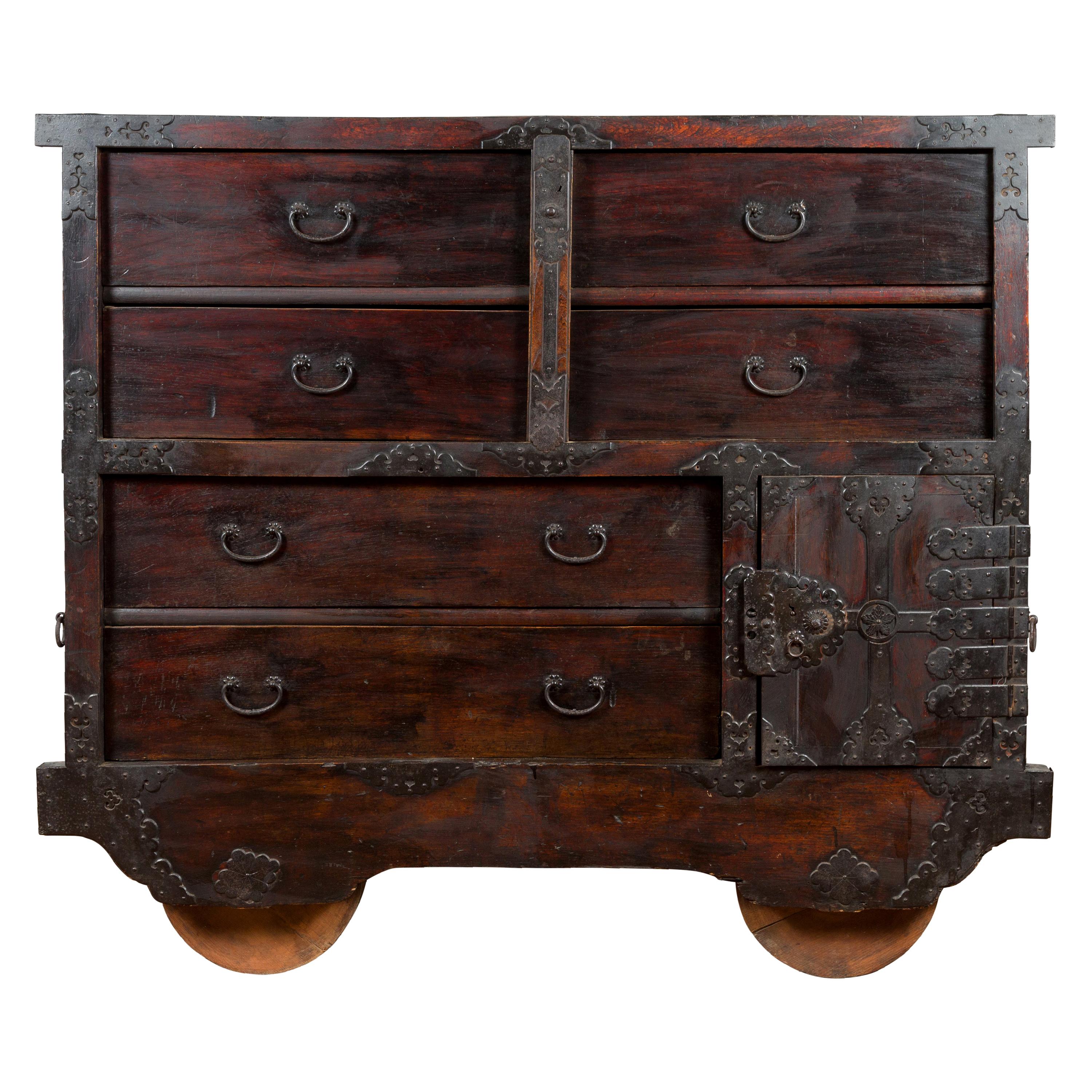 Japanese Meiji Period Late 19th Century Merchant's Chest with Safe on Wheels