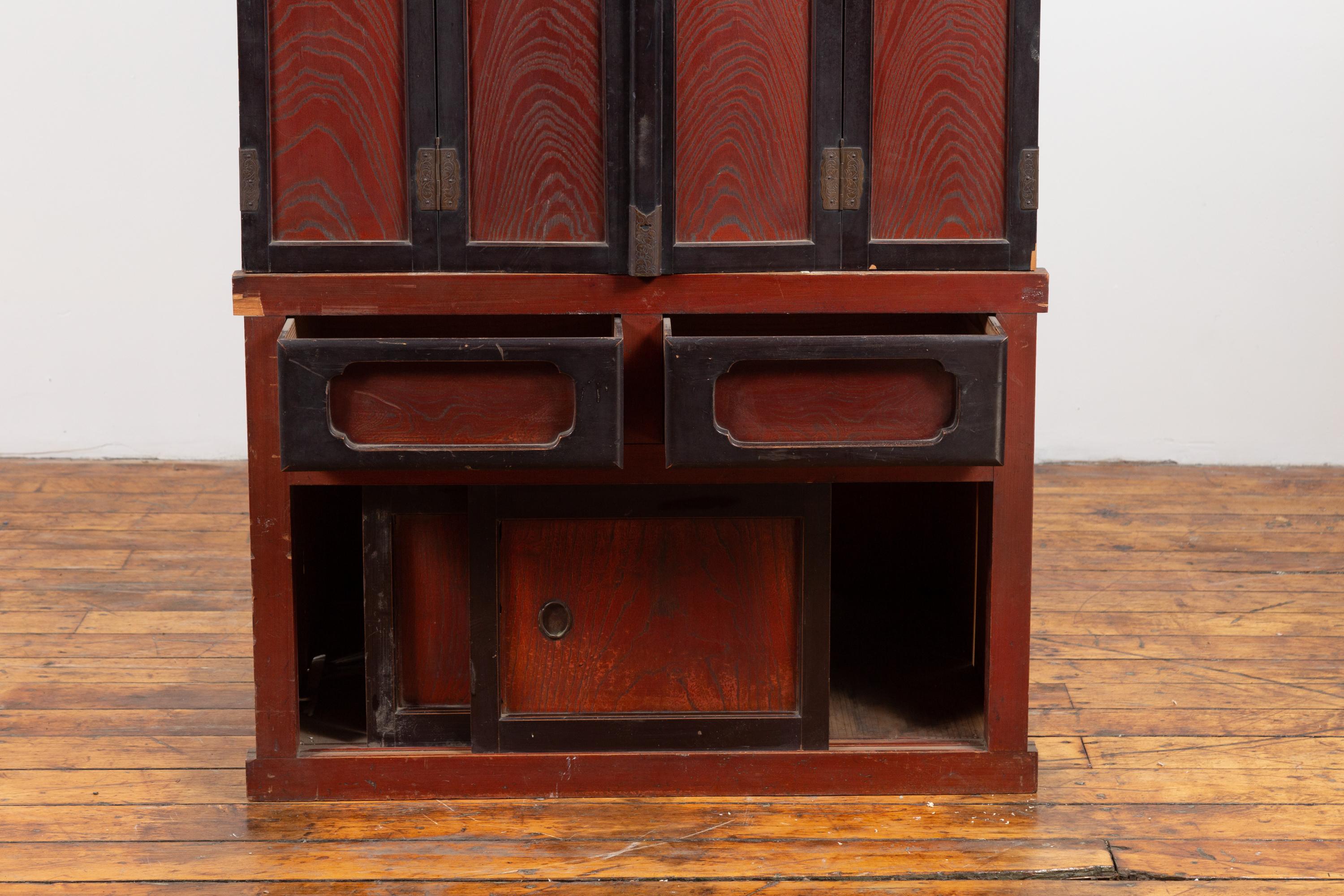 Japanese Meiji Period Late 19th Century Red and Black Altar Shrine Wood Cabinet 3