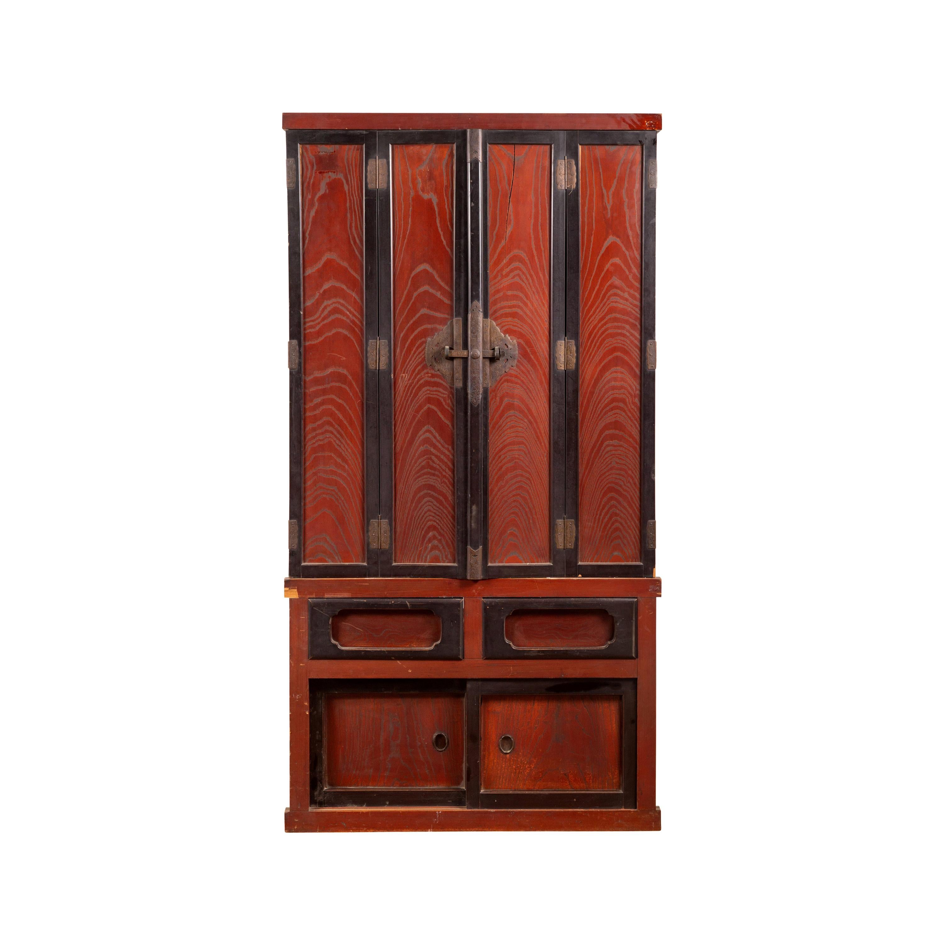 Japanese Meiji Period Late 19th Century Red and Black Altar Shrine Wood Cabinet