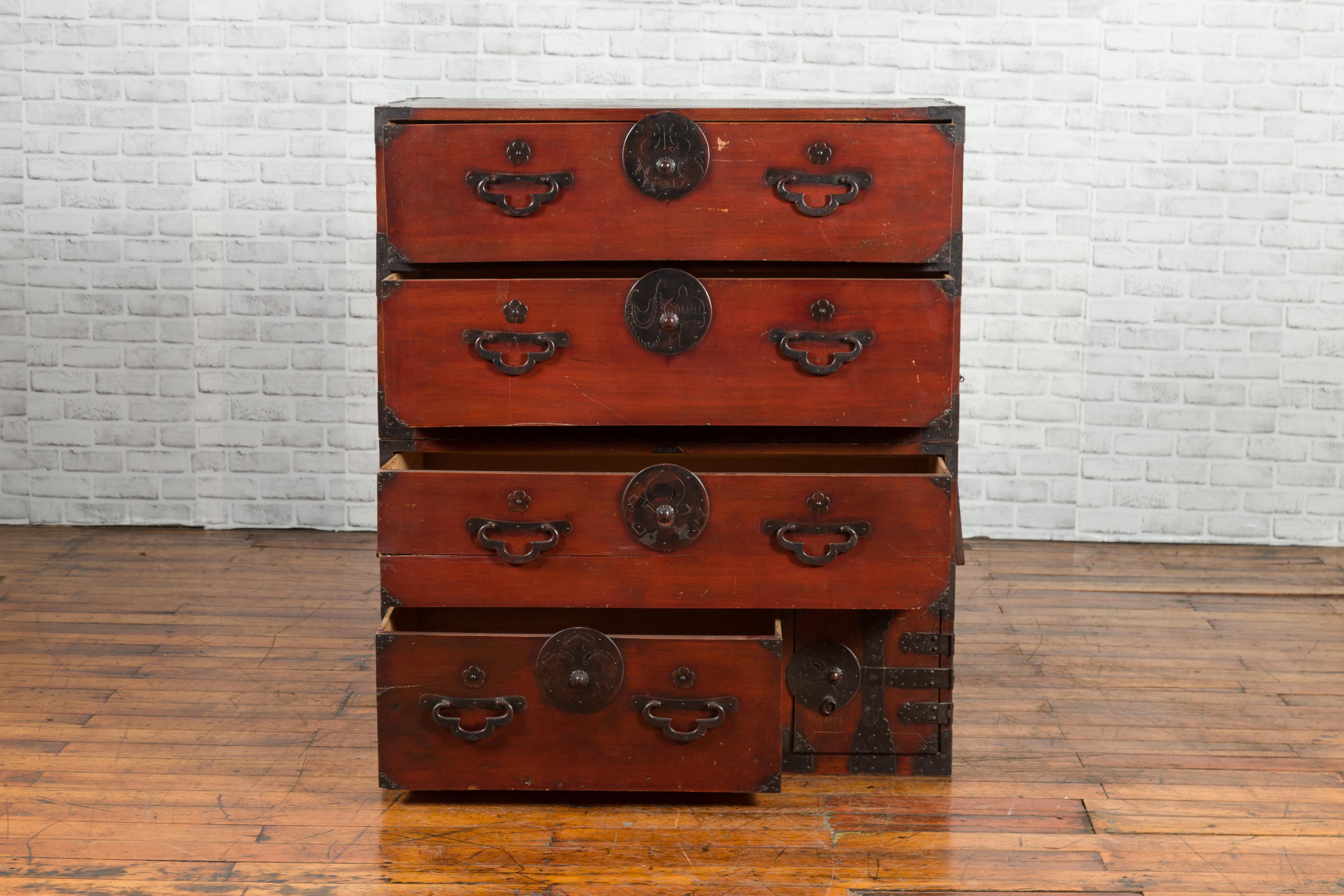 Japanese Meiji Period Late 19th Century Tansu Chest in Sendai Isho-Dansu Style In Good Condition In Yonkers, NY