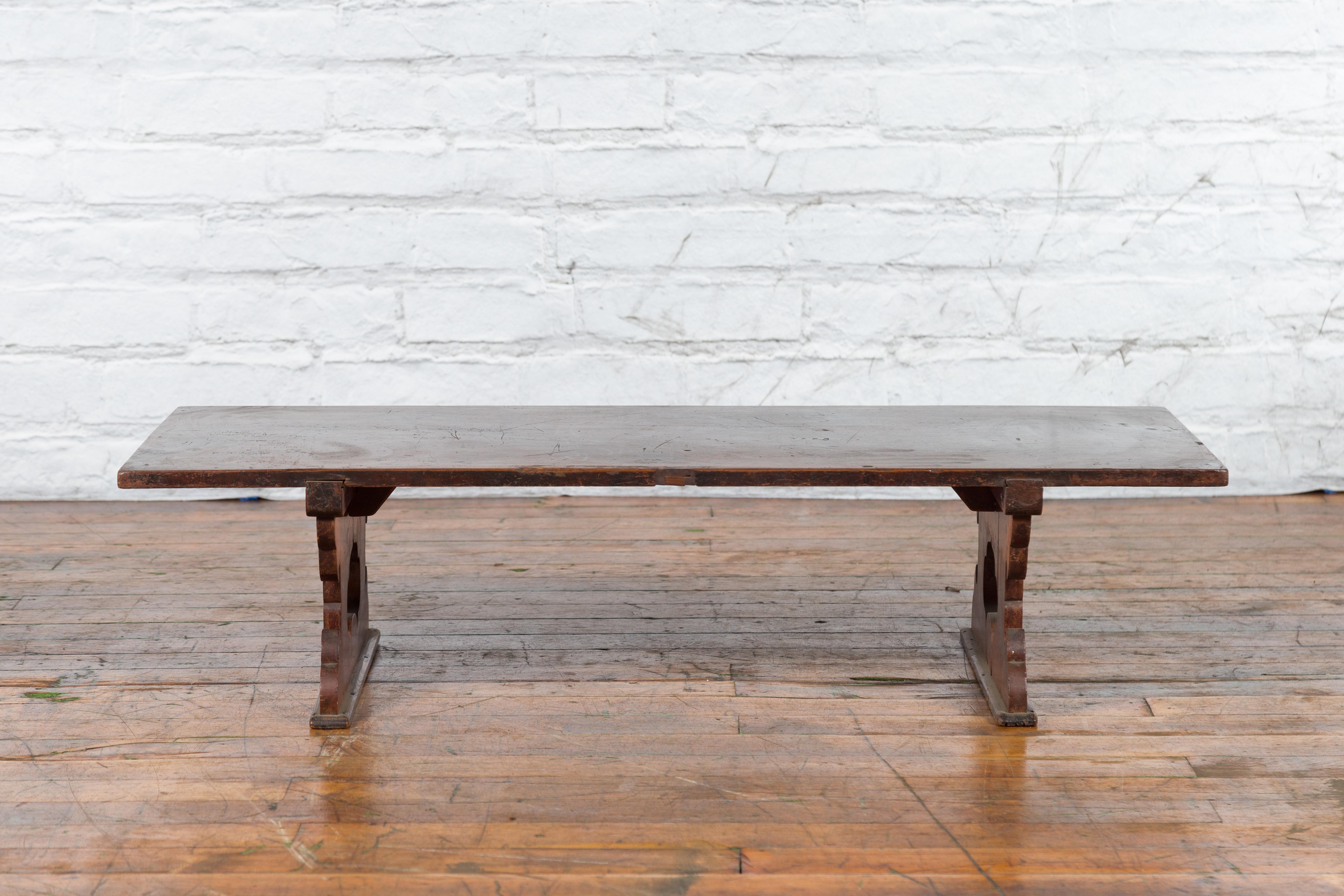 Wood Japanese Meiji Period Low Table with Recessed Legs and Open Carved Cutout Legs For Sale