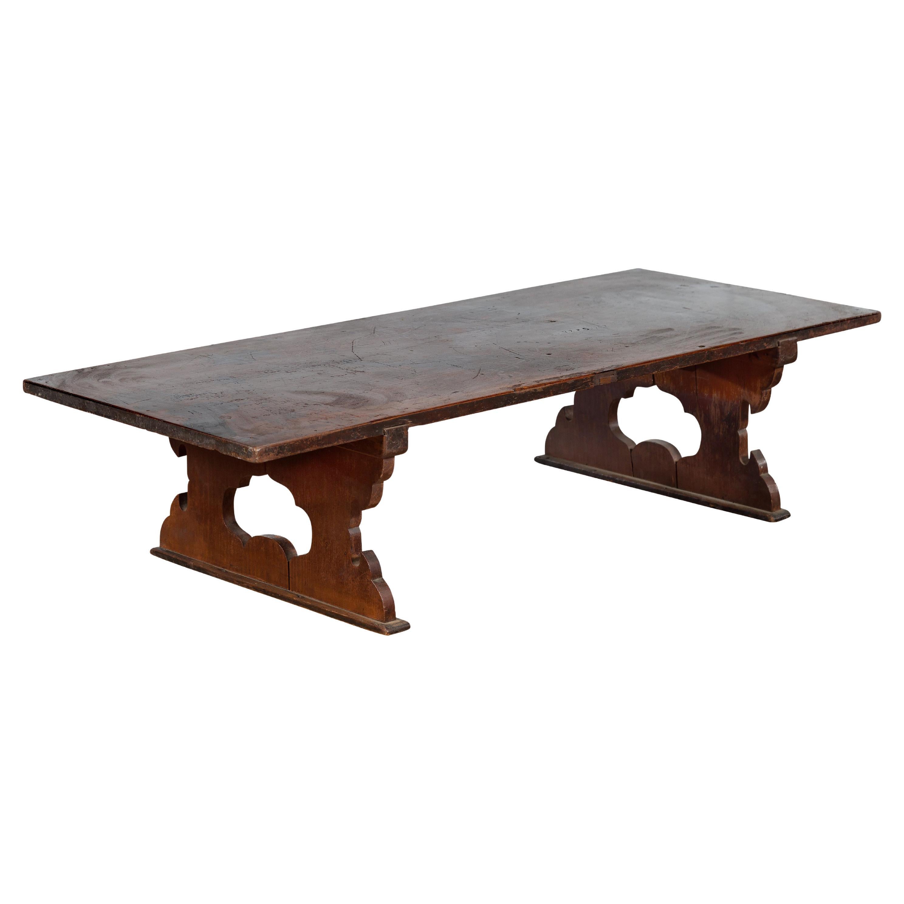 Japanese Meiji Period Low Table with Recessed Legs and Open Carved Cutout Legs