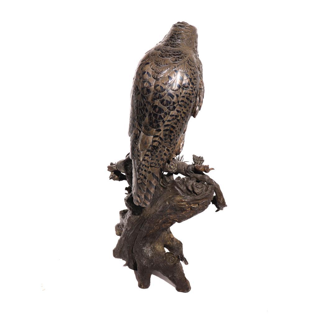 Japanese Meiji Period Mixed Metal Sculpture of a Raptor by Kazan In Good Condition For Sale In New York, NY