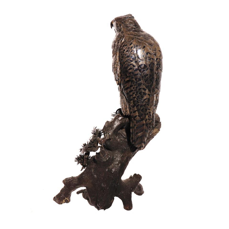 Late 19th Century Japanese Meiji Period Mixed Metal Sculpture of a Raptor by Kazan For Sale