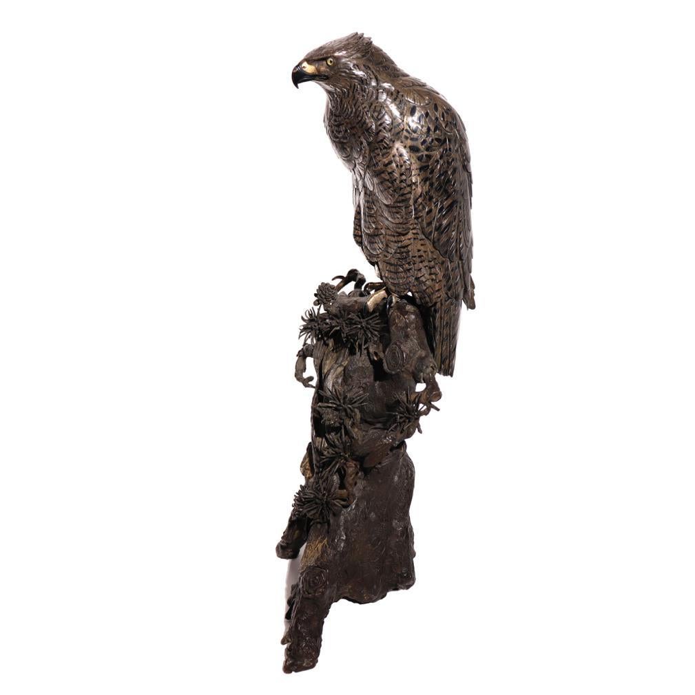 Japanese Meiji Period Mixed Metal Sculpture of a Raptor by Kazan For Sale 2