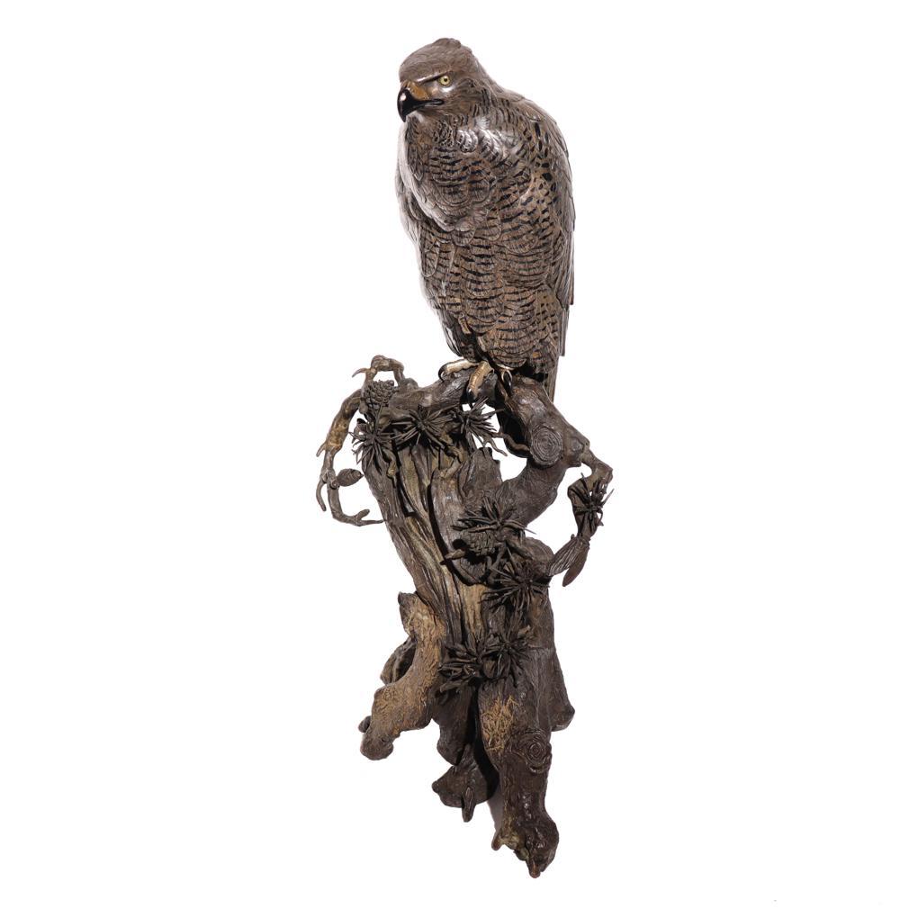 Japanese Meiji Period Mixed Metal Sculpture of a Raptor by Kazan For Sale 4