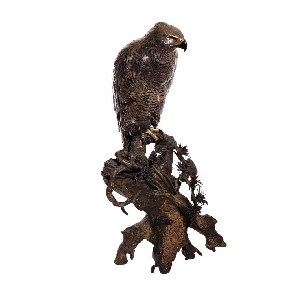 Japanese Meiji Period Mixed Metal Sculpture of a Raptor by Kazan For Sale