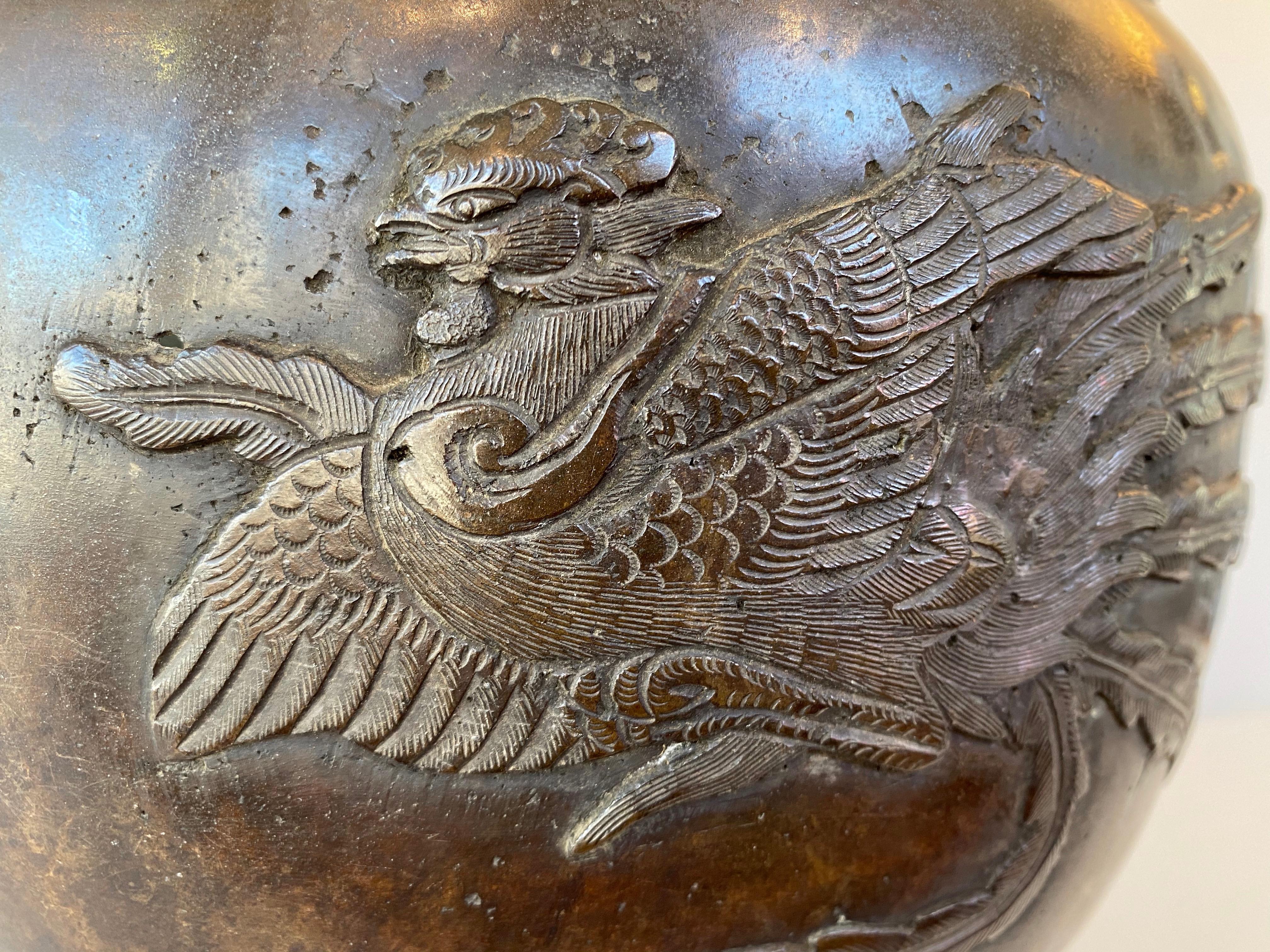 Japanese Meiji Period Onagadori Motif Bronze Hibachi, c. 1900 6