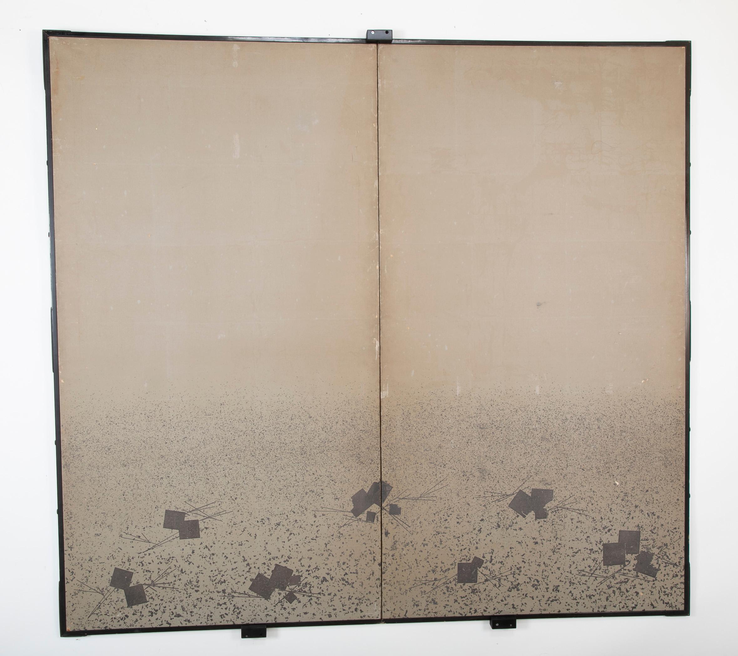 Japanese Meiji Period Painted Screen with Gold Fleck Paint For Sale 9