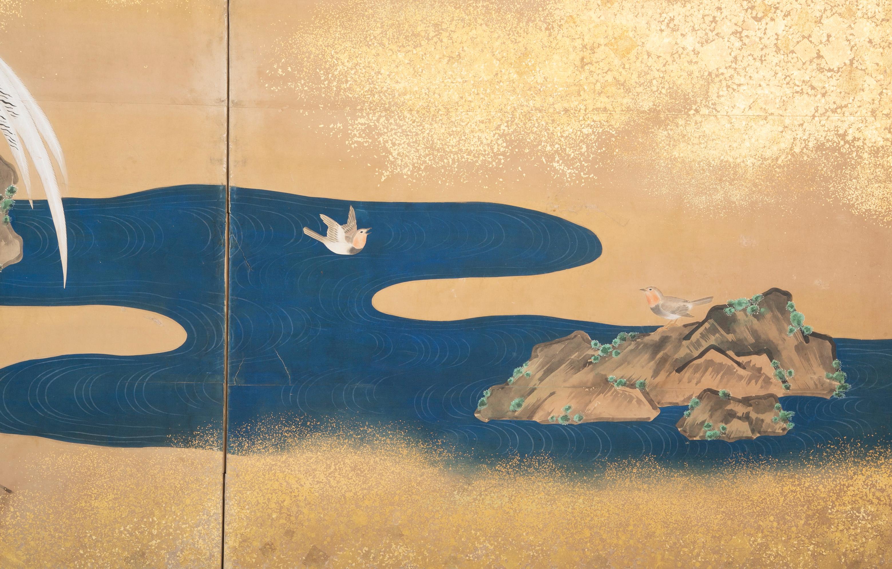 Paravent japonais peint de la période Meiji avec peinture à écailles d'or Bon état - En vente à Stamford, CT
