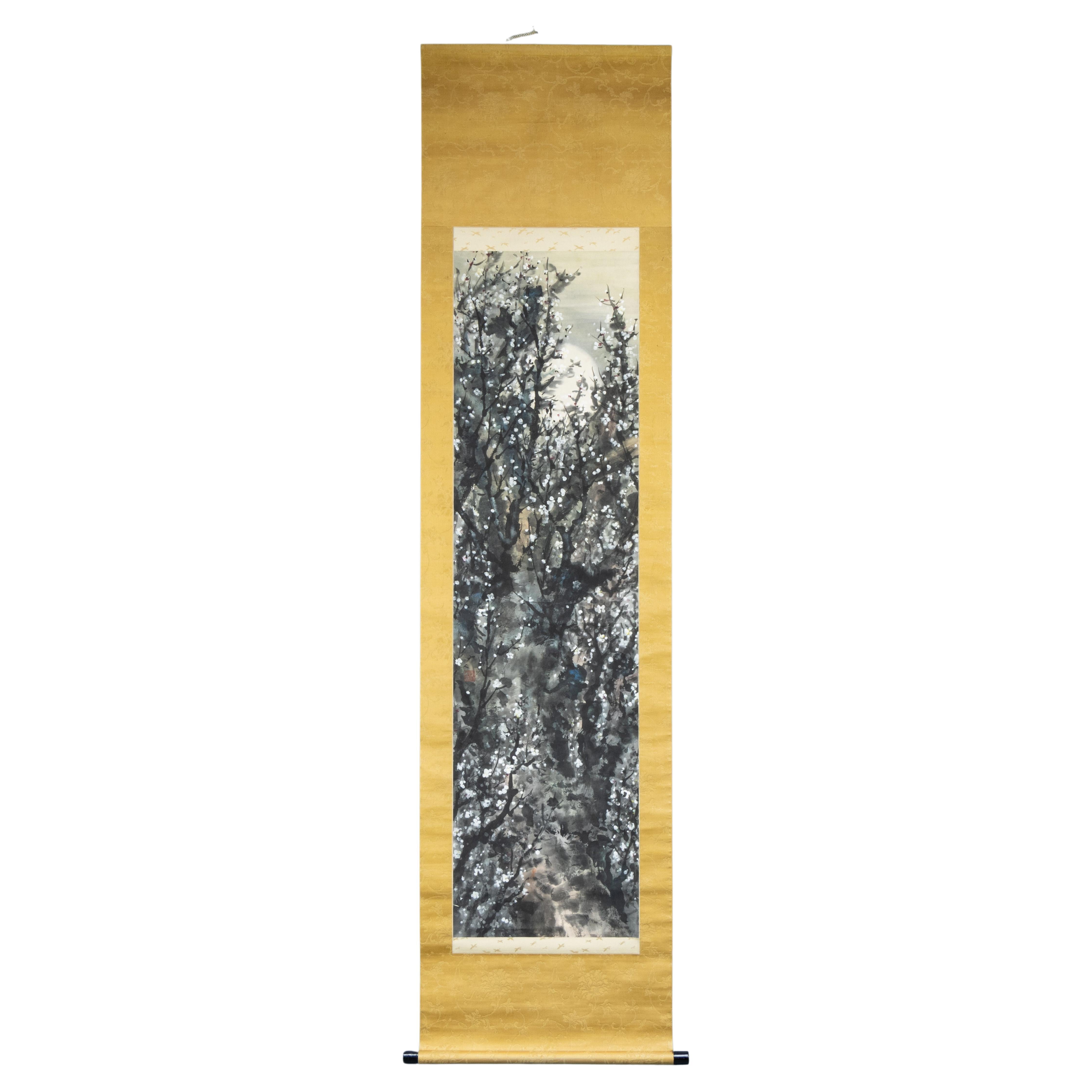 Japanisches Gemälde aus der Meiji-Zeit von Shôjin Nishimura , Pflaumenbaum im Mondlicht im Angebot