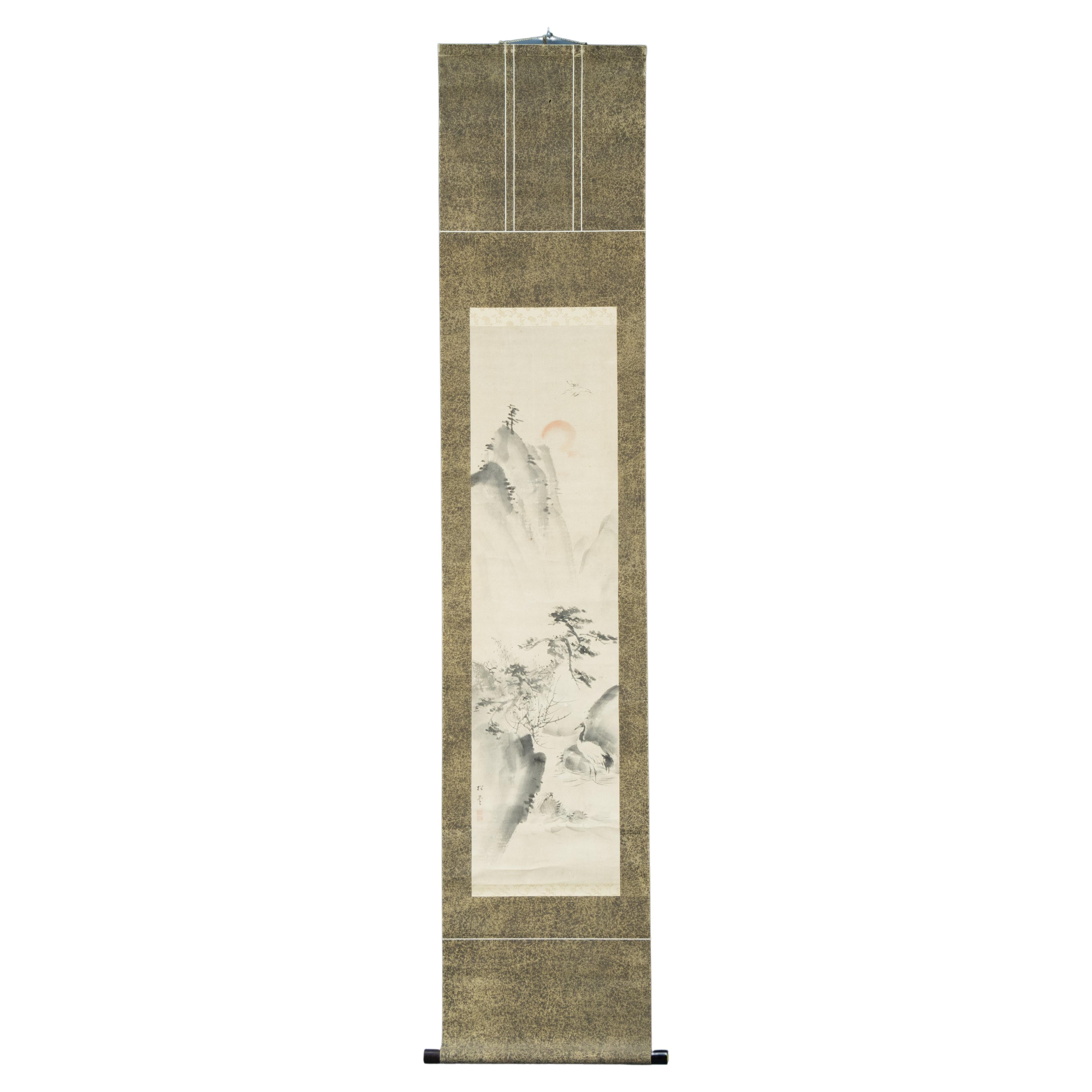 Japanese Meiji Period Painting Scroll Crane Landscape Nihonga Japan Japanese Meiji Period Painting Scroll Crane Landscape Nihonga Japan