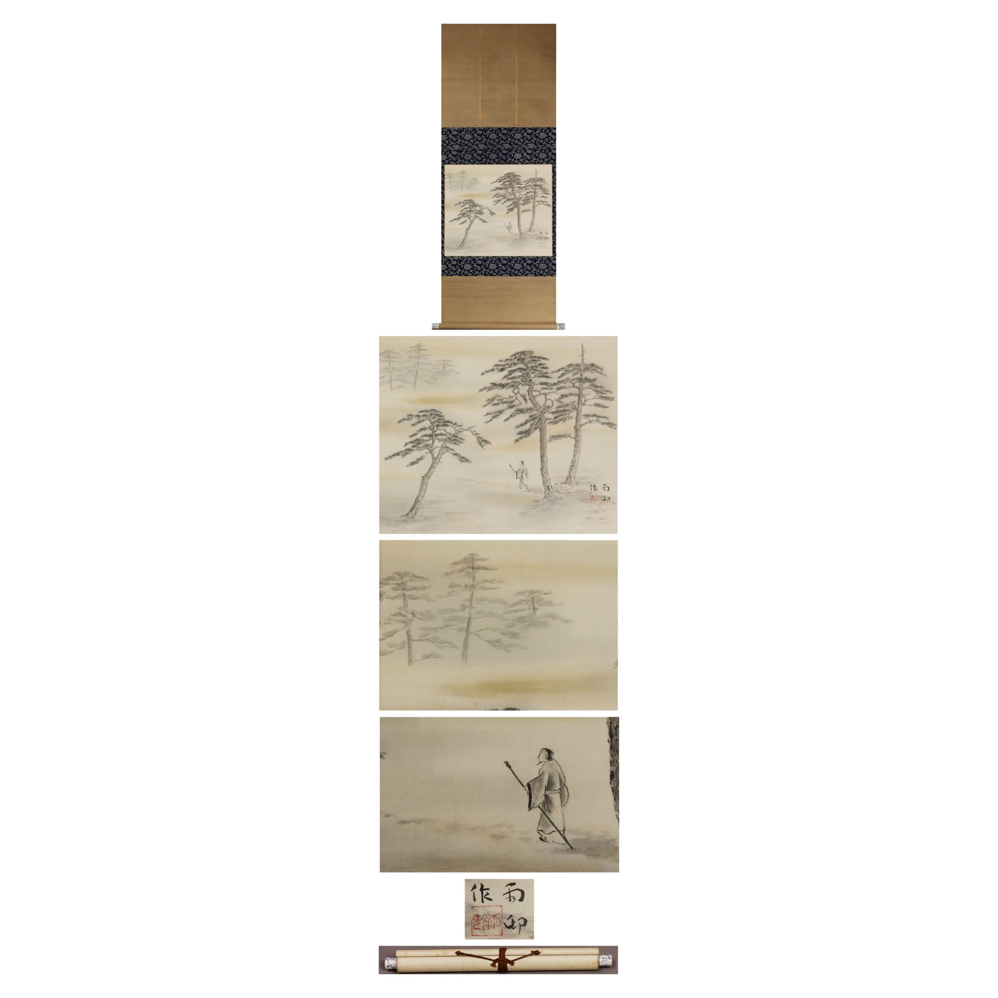 Japanese Meiji Period Painting Scroll Landscape Masuda Amison 1886 in Osaka For Sale
