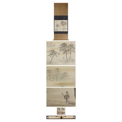 Antique Japanese Meiji Period Painting Scroll Landscape Masuda Amison 1886 in Osaka