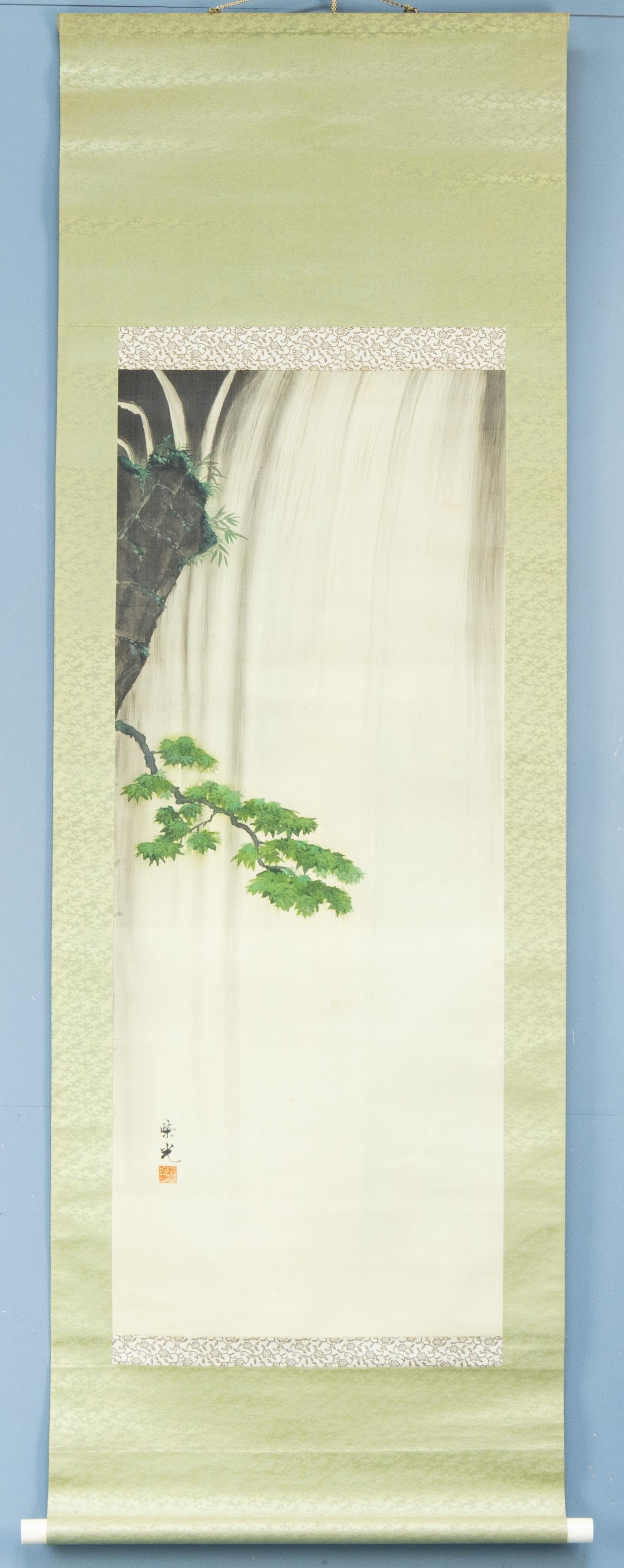 Silk Japanese Meiji Period Painting Scroll Landscape Nihonga Japan Artist Signed For Sale