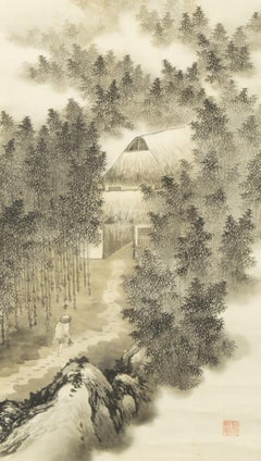 Japanese Meiji Period Painting Scroll Night Landscape Nihonga Japan Artist Sign