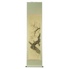 Japanese Meiji Period Painting Scroll Nightingale on Branch Japan