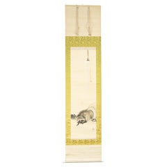 Japanese Meiji Period Painting Scroll Racoon Tanuki Nihonga Japan Artist Signed