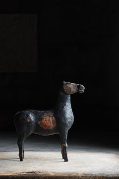 Japanese Meiji Period Paper-Clad Wooden Horse Sculpture / Primitive Wabisabi
