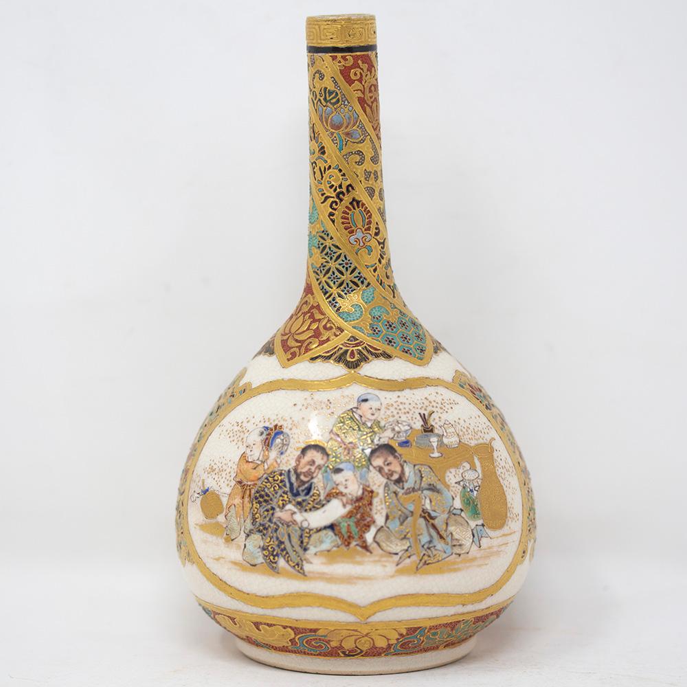 Japanese Meiji Period Satsuma Bottle Vase at 1stDibs