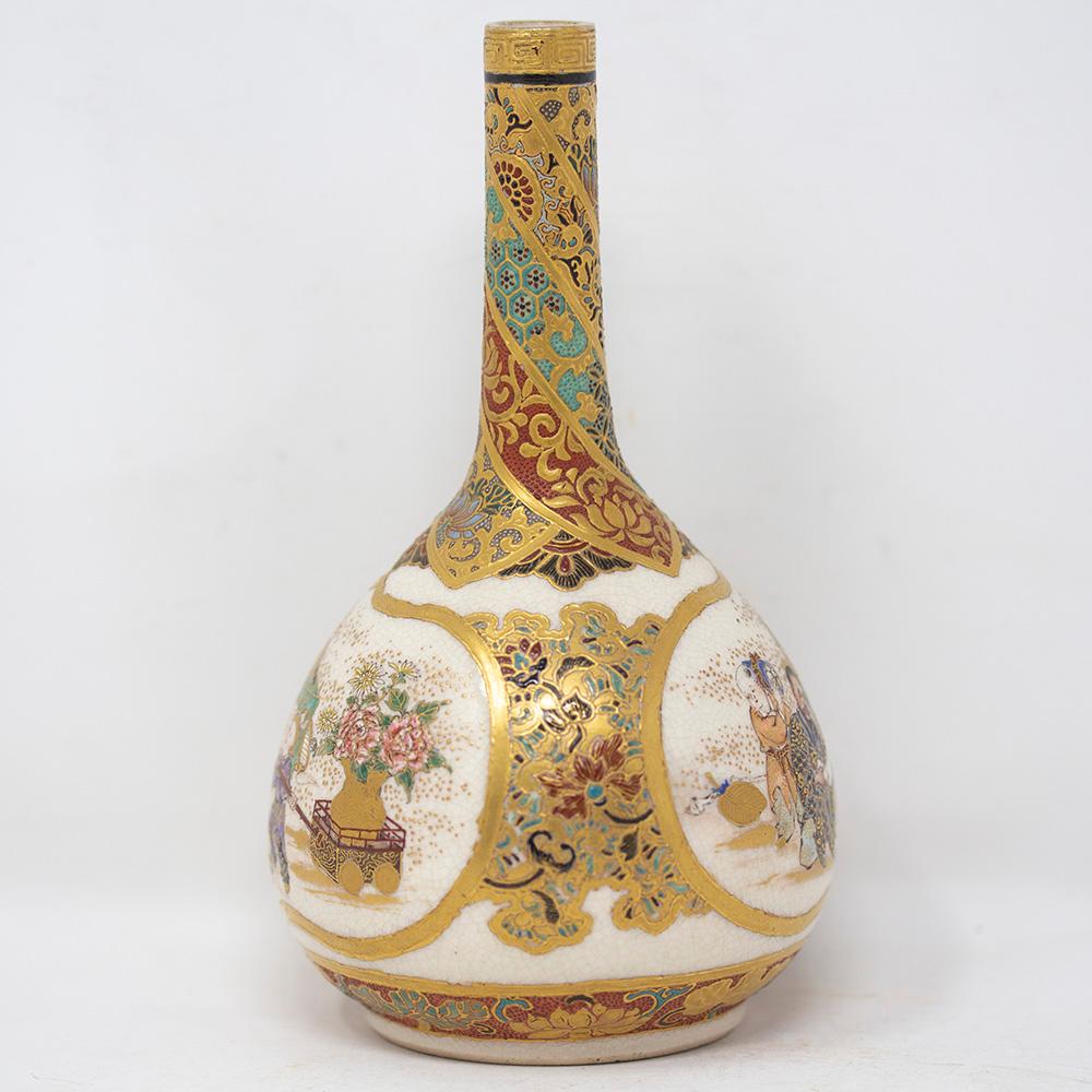Japanese Meiji Period Satsuma Bottle Vase at 1stDibs