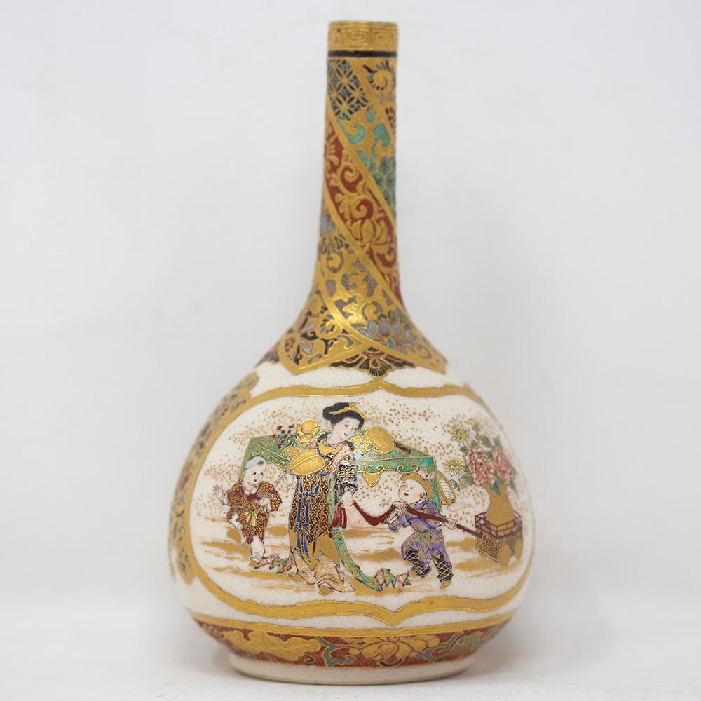 Japanese Meiji Period Satsuma Bottle Vase at 1stDibs